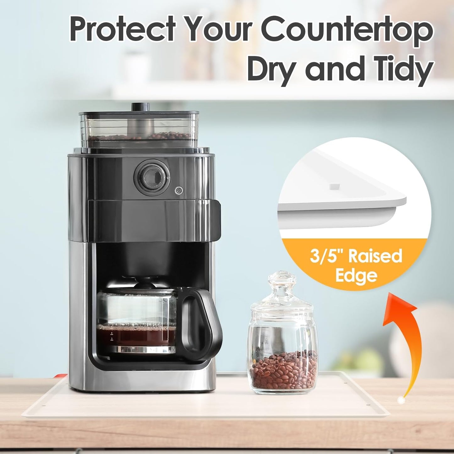 Silicone Coffee Maker Mat with Lip, 19.7'' x 15'' Heavy Duty Coffee Maker Mat for Countertops, Coffee Tray Fit Under Coffee Machine Appliance Automatic Machines Espresso Accessory, Translucent