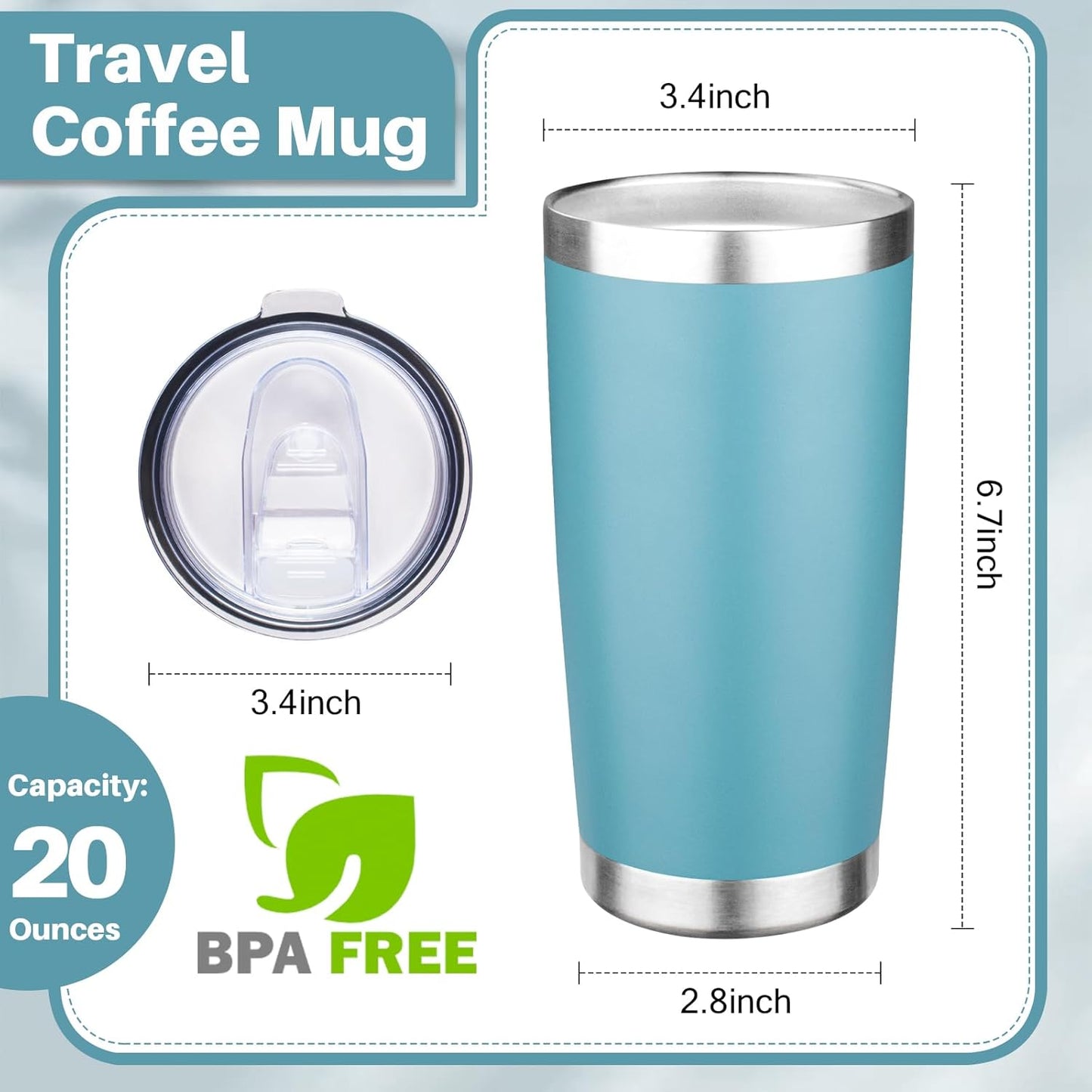20oz Tumbler with Lid Double Wall Vacuum Insulated Travel Coffee Mug Stainless Steel Thermal Cup Powder Coated Sturdy Coffee Tumbler Bulk for Hot and Cold Beverages (Black-Glacier-Purple-White,4)