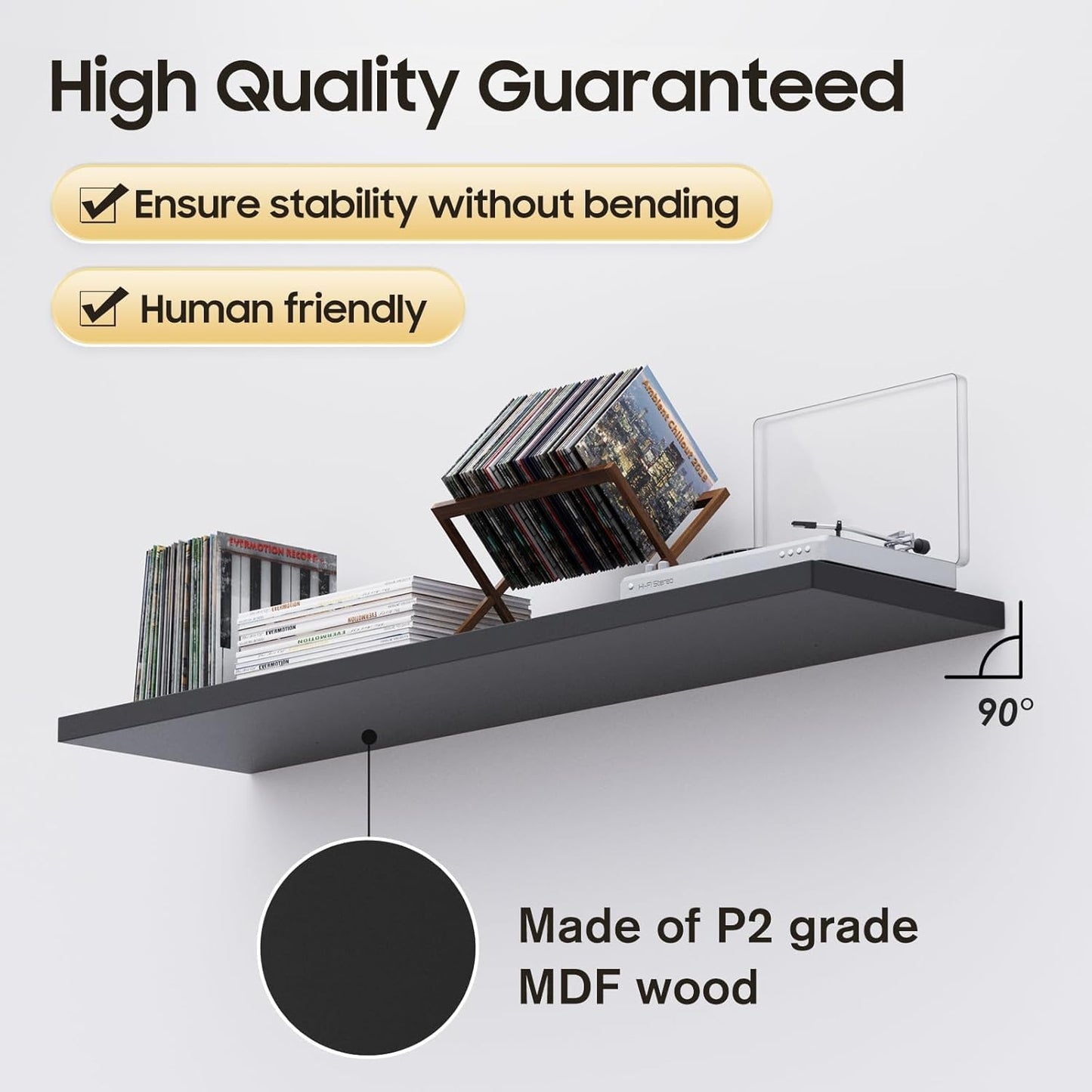 Floating Shelf, Set of 1 Wall Shelf, 30 in W x 12.75 in D x 2 in H Wooden Floating Wall Shelf with Invisible Brackets for Living Room/Bedroom/Bathroom/Kitchen Storage and Decor, Black