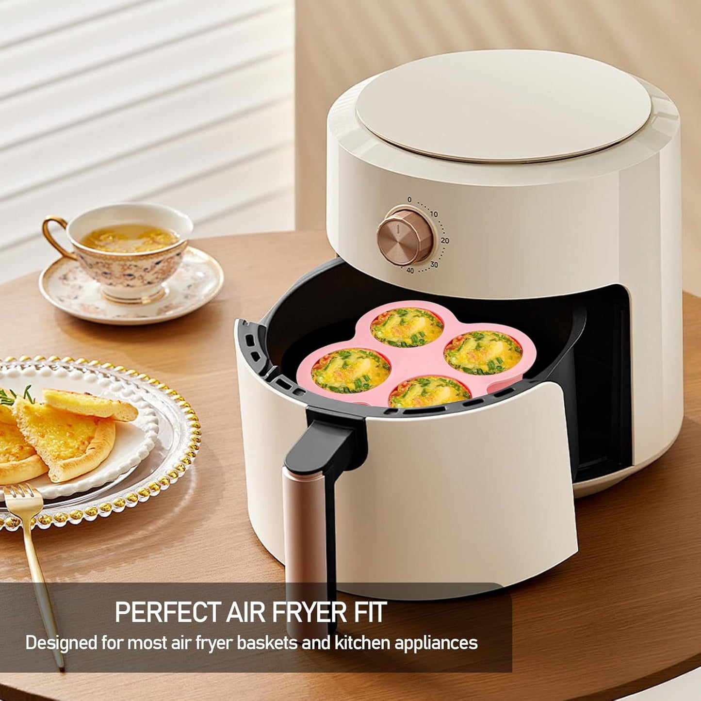 HUIKANGSHENG 2 Pack Air Fryer Egg Bite Molds, 4-Cup Silicone Mini Round Muffin Pans for Oven, Air Fryer & Pot, Reusable Non-Stick Baking Molds (Pink)