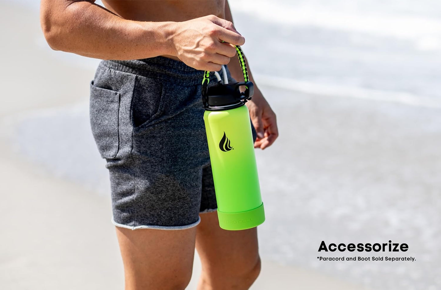 HYDRO CELL Stainless Steel Insulated Water Bottle with Straw - For Cold & Hot Drinks - Metal Vacuum Flask with Screw Cap and Modern Leakproof Sport Thermos for Adults (Neon 40oz)