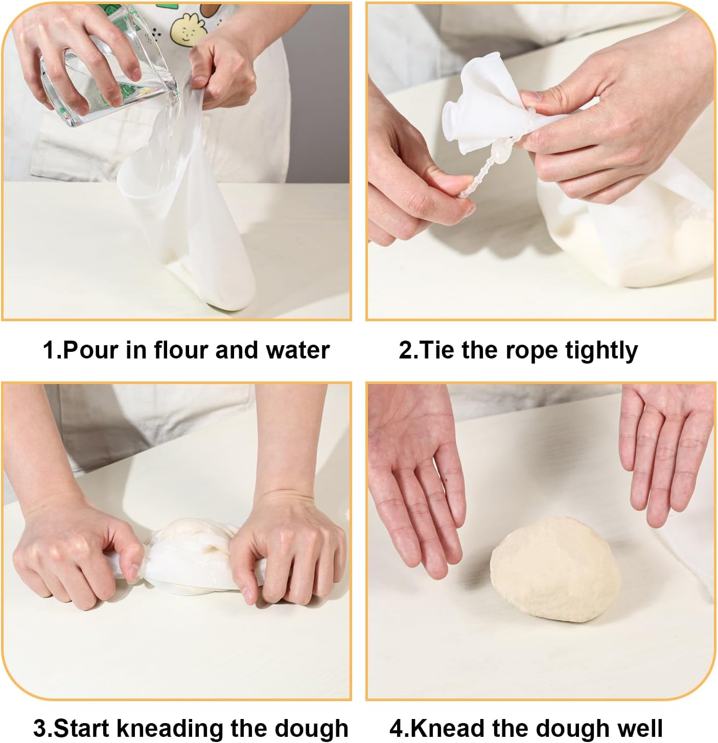 2 PCS Silicone Bread Sling with Dough Kneading Bag, Non-Stick & Easy Clean Round Reusable Silicone Baking Mat, for Dutch Oven, 500 Degrees Heat Resistant