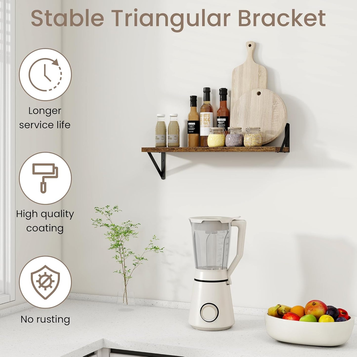 Dreamland Dark Brown Floating Shelves, 24W x 8D Wall Mounted Shelves Set of 2, Wide Display Ledge Shelf with Sturdy Metal Brackets for Living Room, Bathroom, Bedroom and Kitchen