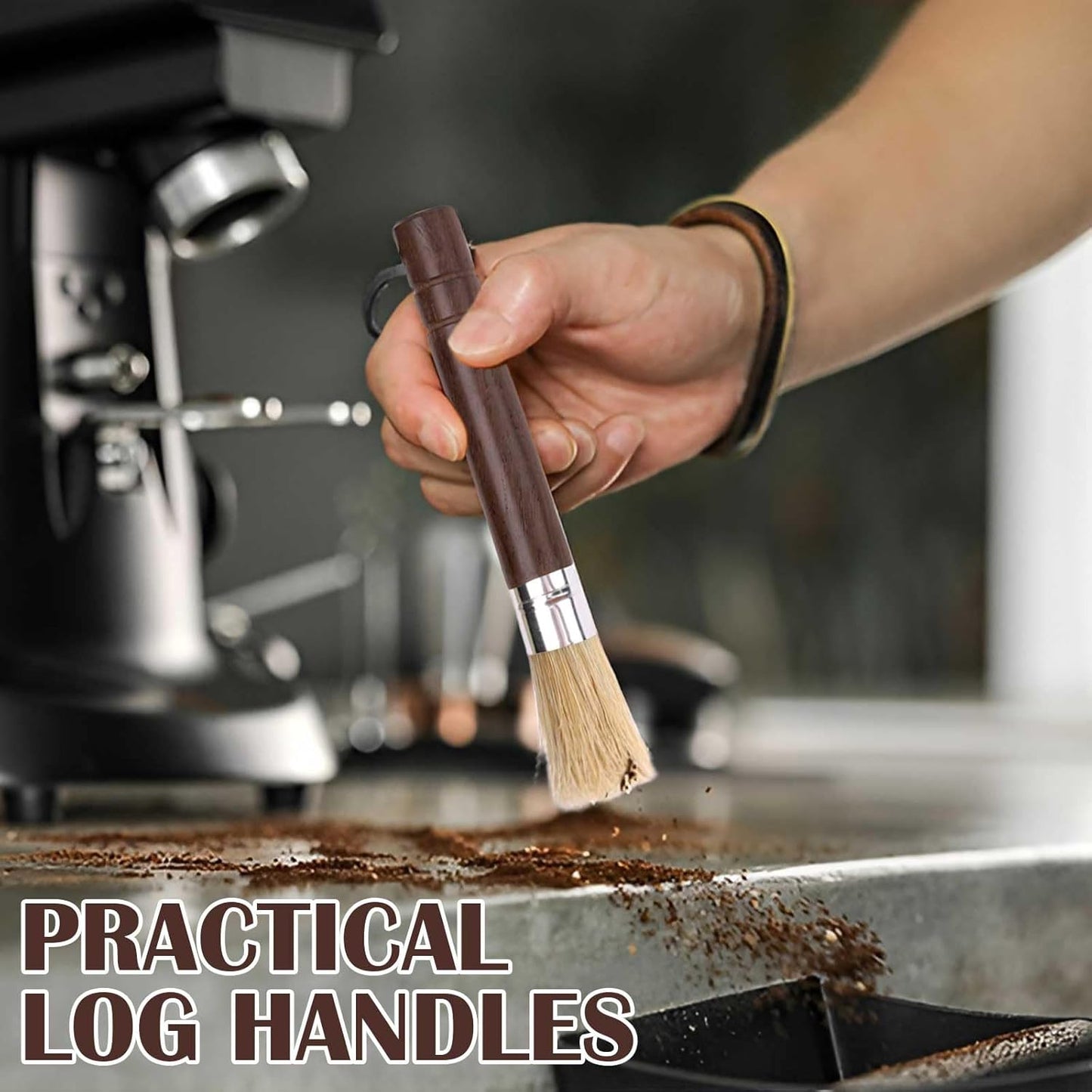 2PCS Coffee Brush Grinder Cleaner, Espresso Cleaning Barista Brush Used on Group Heads Shower Screen Portafilter Scoop Tamper