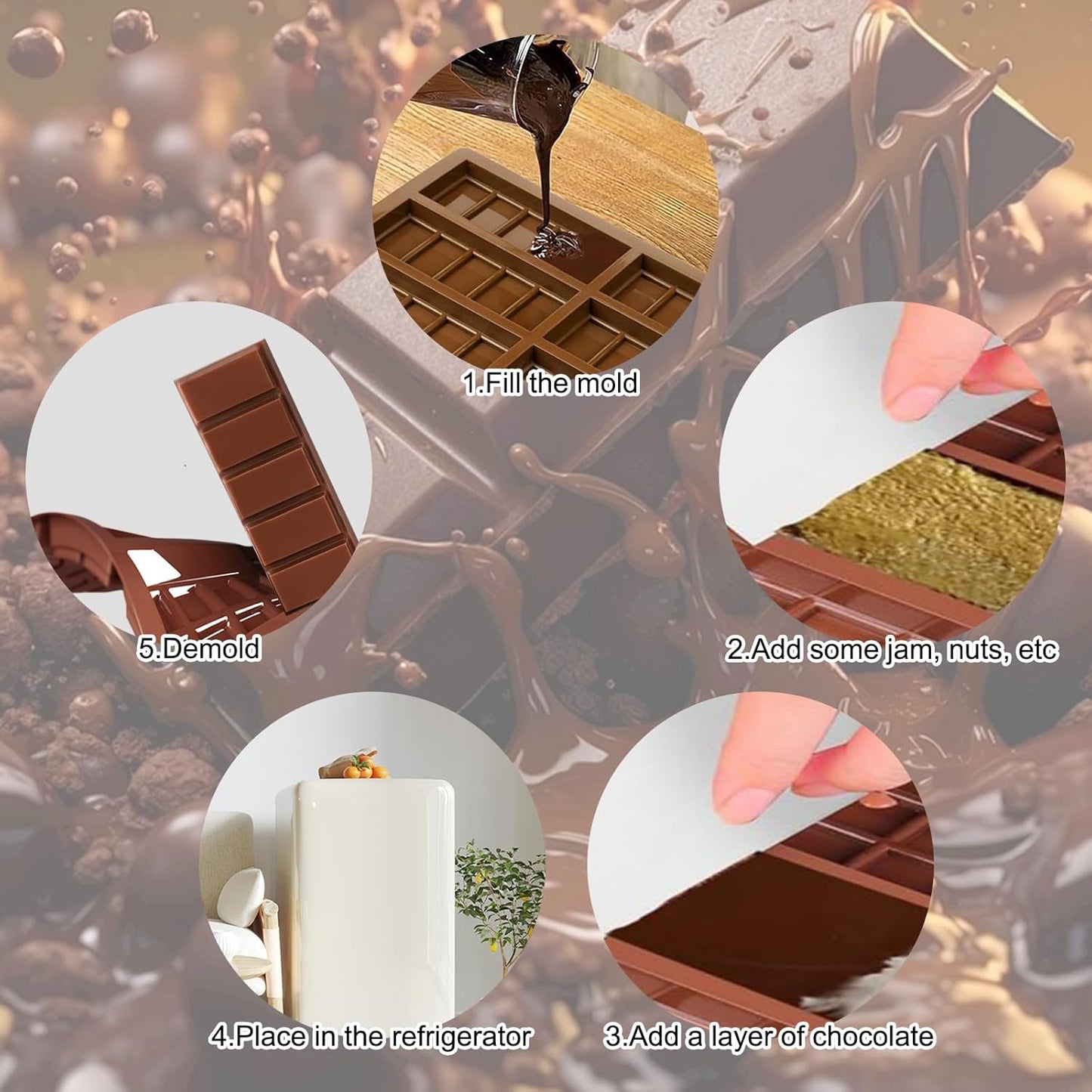 2 PCS Chocolate Molds, Candy Bar Mold, Silicone Deep Chocolate Bar Mold, Non-stick Eusable High and Low Temperature Resistant for Home-Made Chocolate (Rectangle)