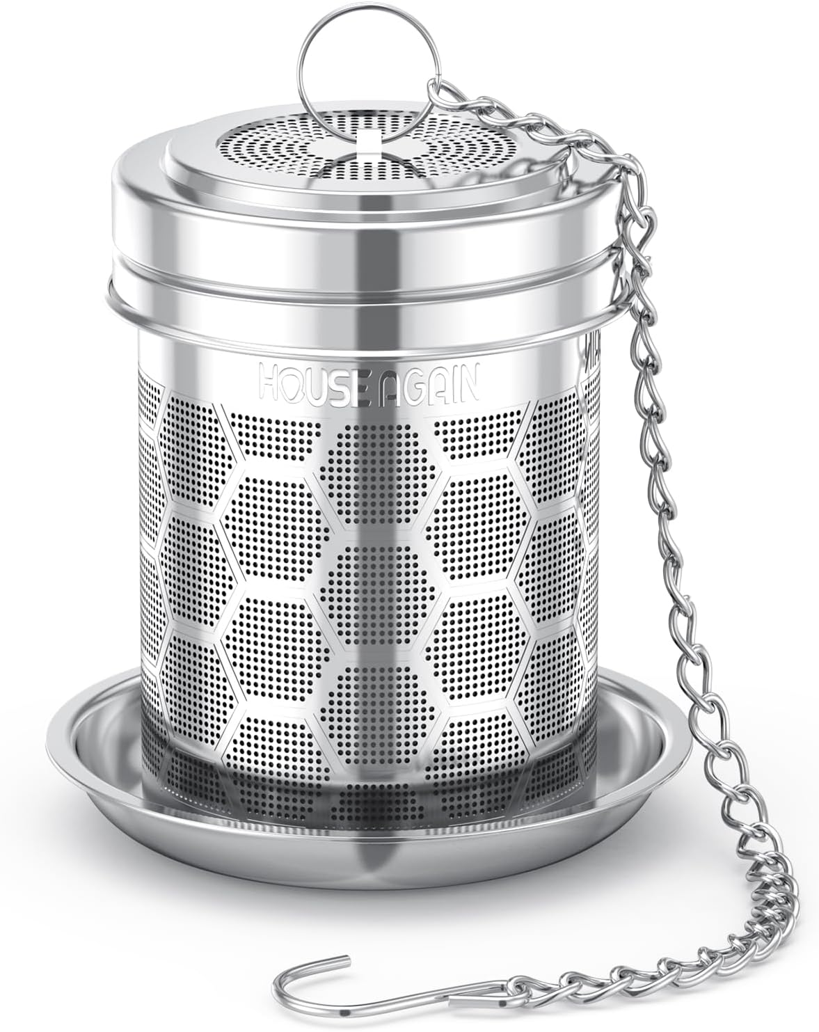 House Again Tea Infuser for Loose Leaf Tea, Extra Fine Mesh Tea Strainers, 304 Stainless Steel with Chain Hook, Loose Leaf Tea Steeper for Brew Tea Spices & Seasonings, Geometric Design