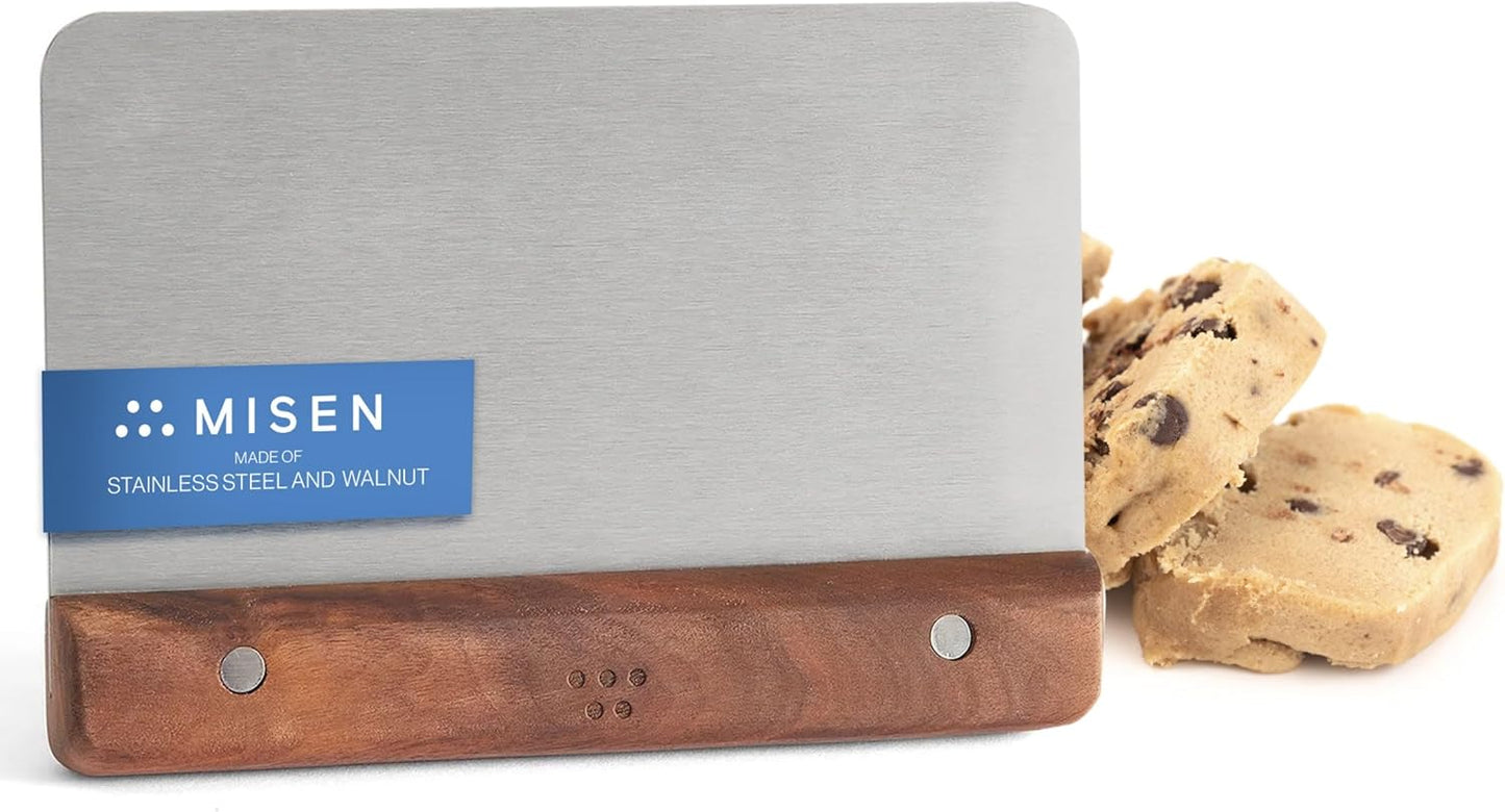 Misen Stainless Steel Bench Scraper - Versatile Food Scraper with Walnut Handle - Ideal for Kitchen, Pastry & Dough - Durable Cutting Board Scraper Tool - Effortless Transfer into Pots & Pans -Walnut