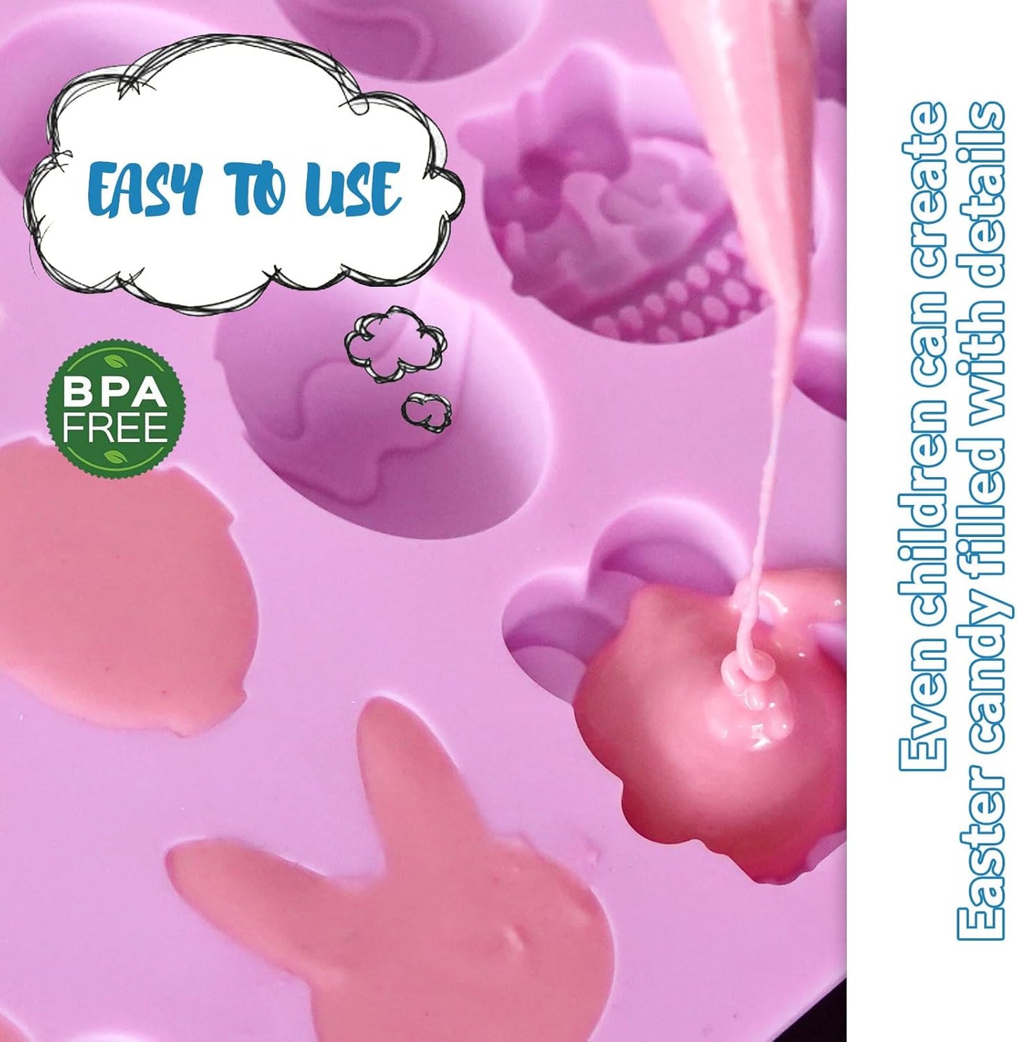 HKNMTT Easter Silicone Candy Mold 4-PACK 9 Shaped Egg Rabbit 72 Cavities Chocolate Mould Wax Melt Tray for Gummies Cupcake Decor Kids Holiday Gift Fudge Making Set