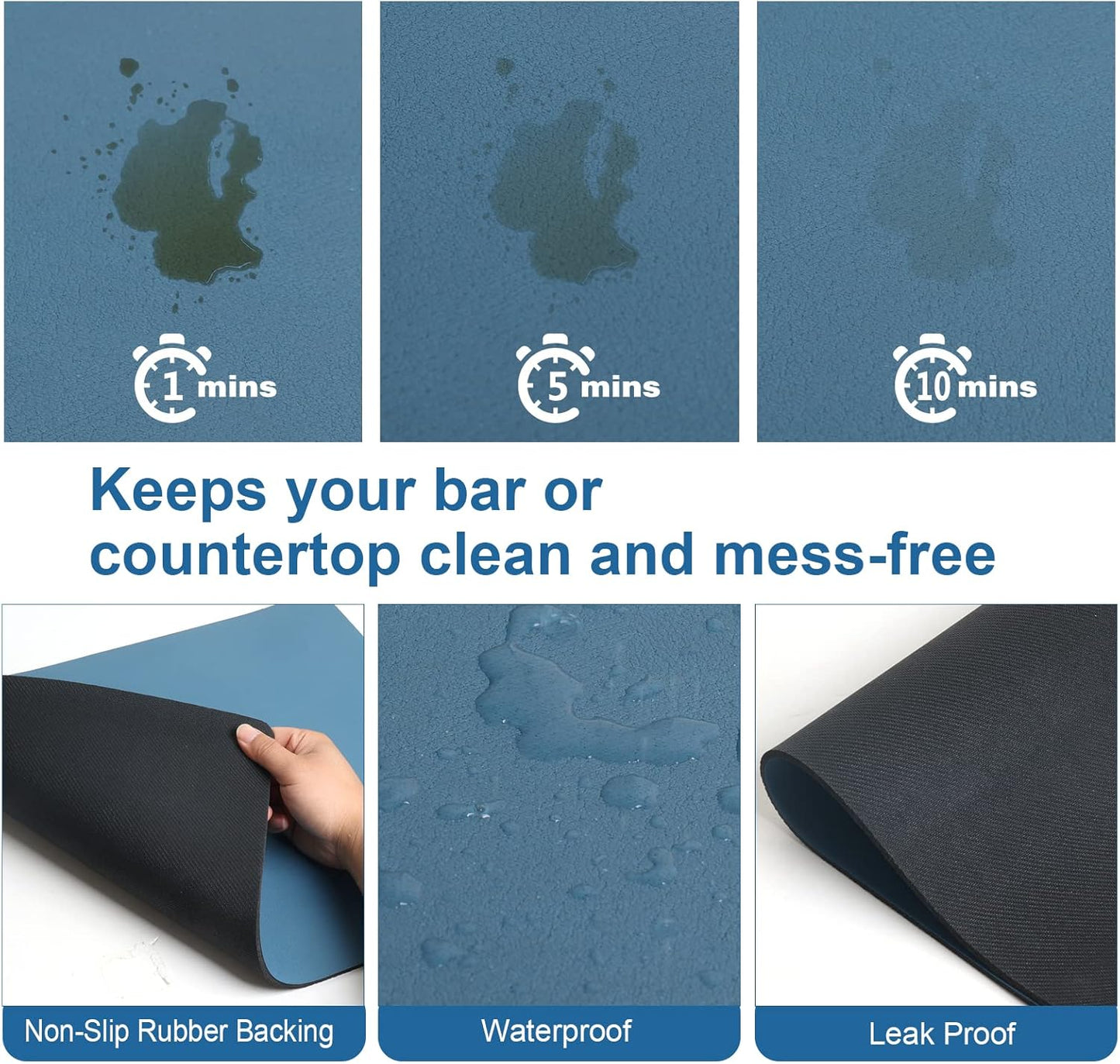 ZLR Coffee Mat - 16" x 20" Large Kitchen Hide Stain Absorbent Dish Drying Mat for Countertop - Easy to Clean Coffee Bar Mat for Espresso Machine and Spill Protection - Navy Blue