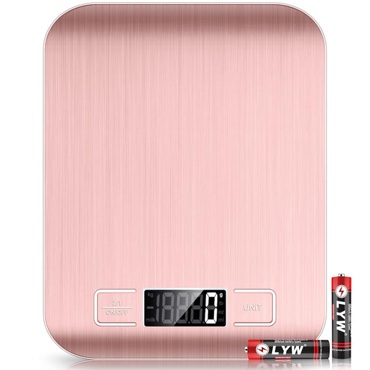 Mik-Nana Food Scale Pink, 10kg/22lb Digital Kitchen Scale Weight Grams and Oz for Baking and Cooking, 1g/0.1oz Precise Graduation, Easy Clean Stainless Steel
