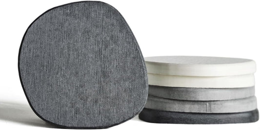 Instant Dry Stone Absorbent Diatomite Coaster Set of 6 for Drinks Wine Coffee, Modern Unique Cup Diatomaceous Earth Coasters for Coffee Table Office Desk, Grey and White