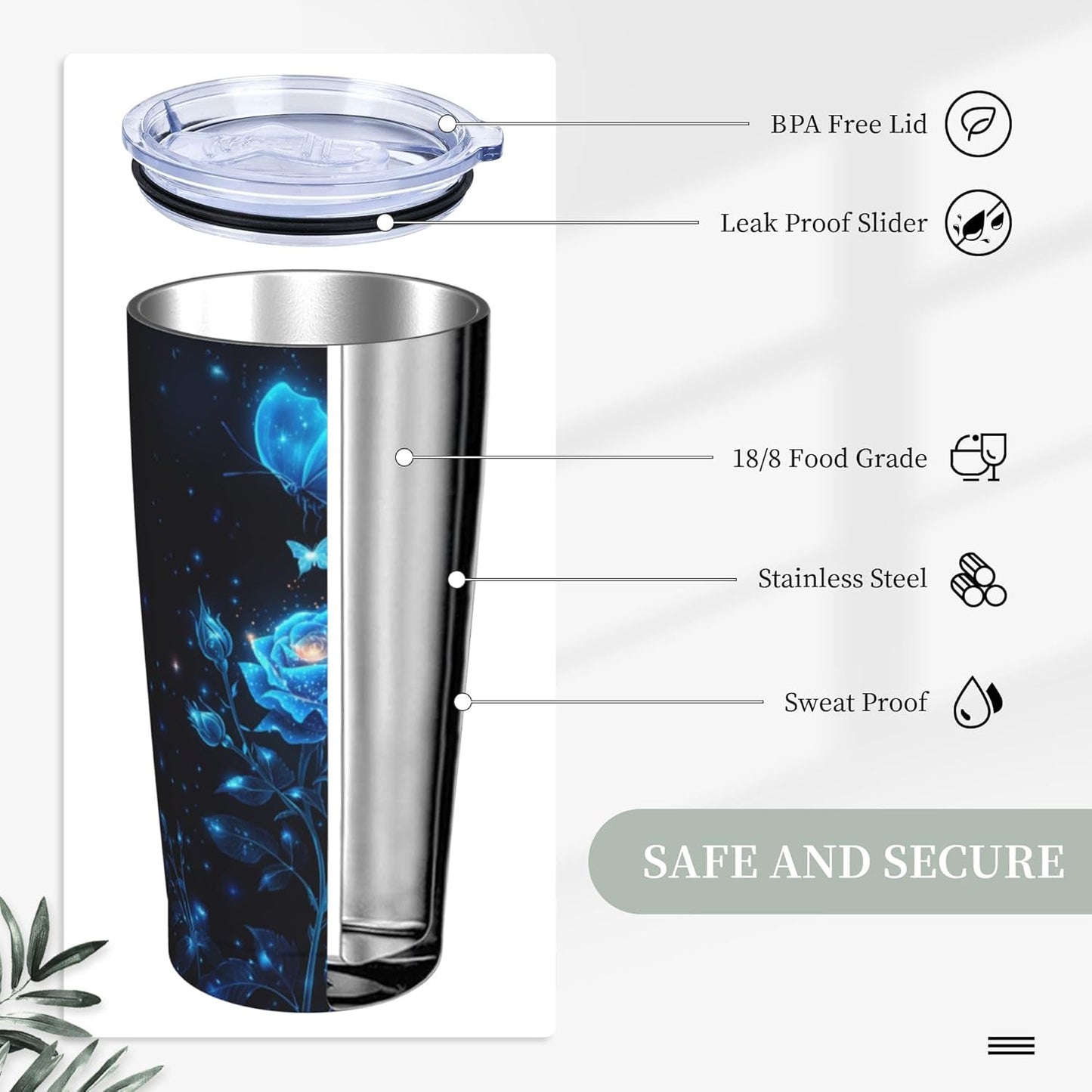 Rose Tumbler with Lid and Straw 20oz Coffee Tumblers Leakproof Stainless Steel Travel Mug Vacuum Insulated Cup for Iced and Hot
