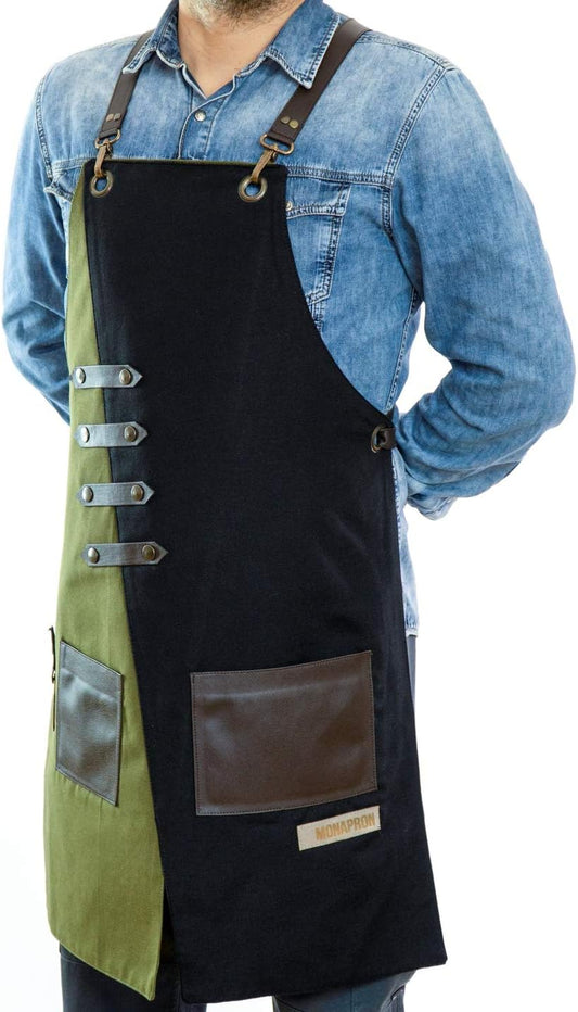 Apron for Women and Men Waterproof Canvas Extra Pocket for Chef Barista Gardening BBQ Grilling Crossback Unisex