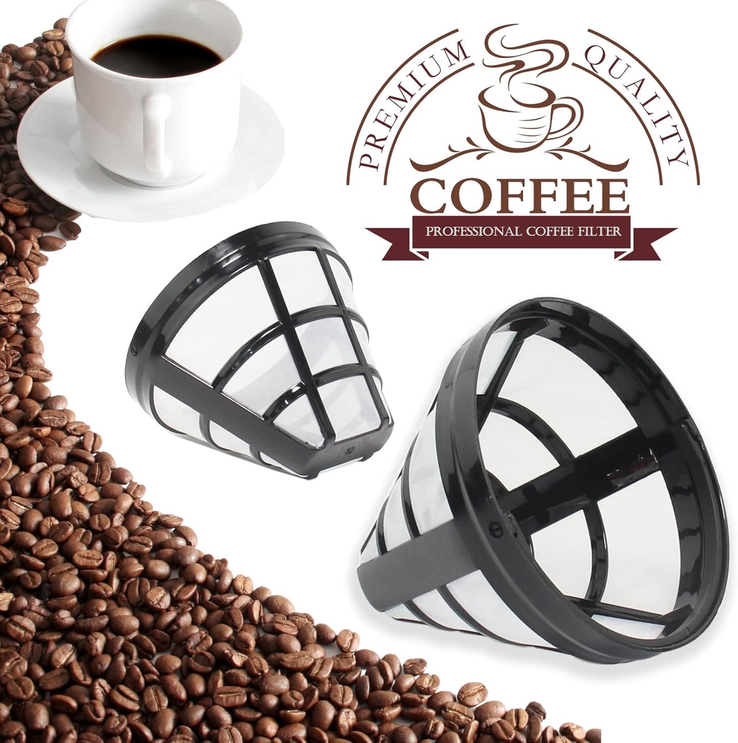 (4-Pack) No.4 Cone Reusable Replacement Coffee Maker Basket Filter Compatible with Cuisinart, Ninja Coffee Bar Brewer Filters, Fit Most 8-12 Cup Basket Drip Coffee Machine, BPA Free