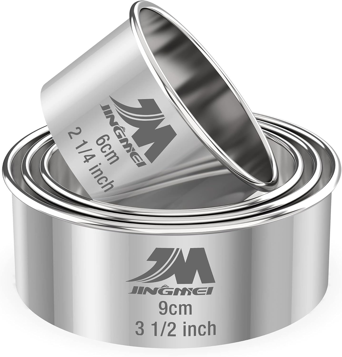 M JNGMEI 4 Pieces Stainless Steel Cookie Cutter Set Biscuit Cutter 2.25inch, 2.75inch, 3.25inch,3.5inch Biscuit Plain Edge Round Cutters Sizes Shape Molds Multiple Sizes