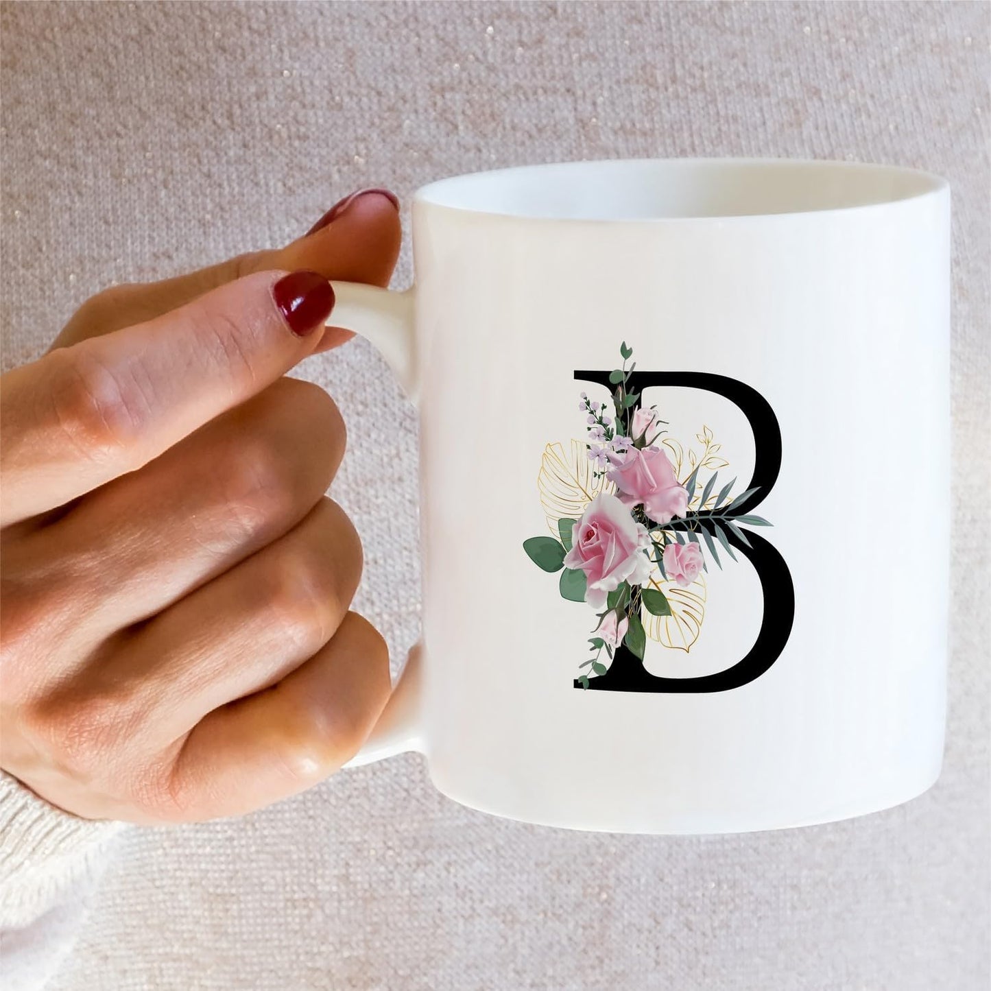 Retreez Initial A-Z Floral Botanical Bouquet Alphabet Monogrammed Monogram Mug 11 Oz Ceramic Tea Coffee Mugs - Appreciation Thank You Wedding Birthday Gifts for her friend coworker sister - B Initial