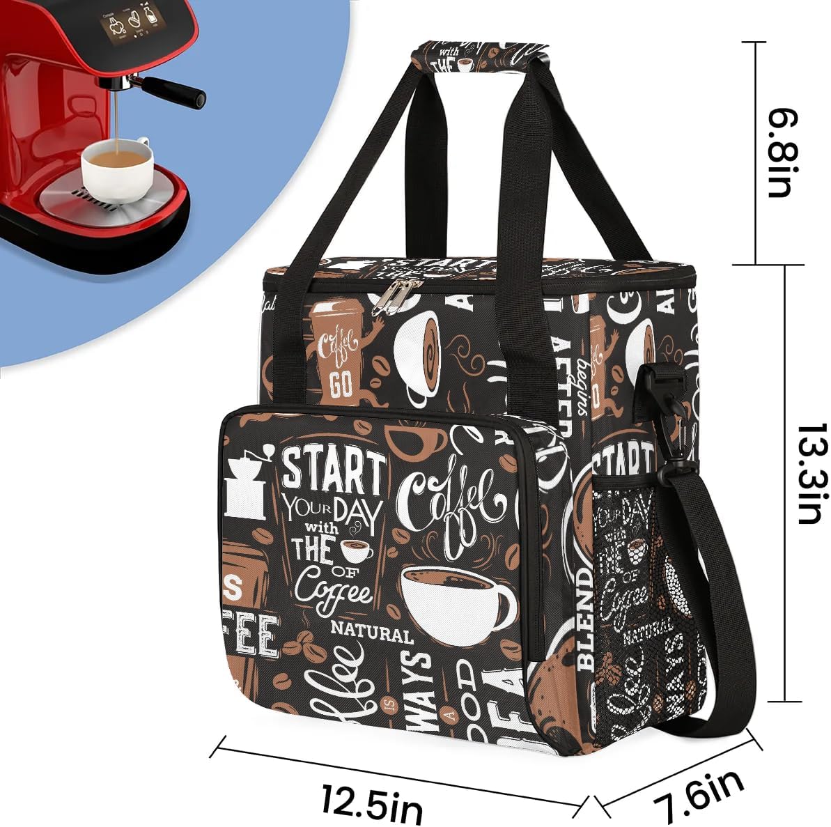 coffee cup coffee beans Coffee Maker Carring Bag Travel Carrying Storage Tote Bag Compatible with Keurig K-Mini or K-Mini Plus Portable Single Serve Coffees Brewer Case with Pockets for K-cup Pods