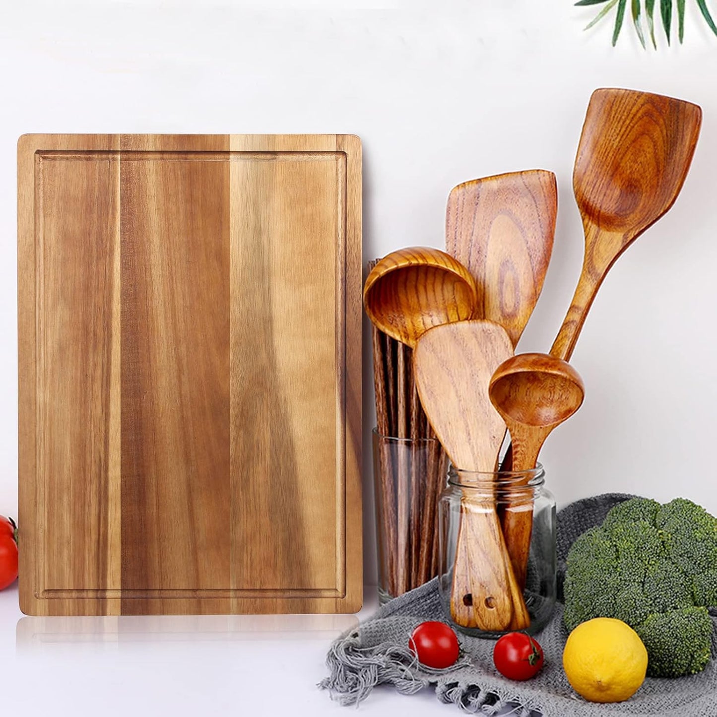 Solid Acacia Wood Cutting Boards for Kitchen Decor Wooden Charcuterie Board Meat Cheese Boards Butcher Block Pizza Bread Serving Board Hardwood Chopping Board Non Toxic Teak Small Cutting Boards