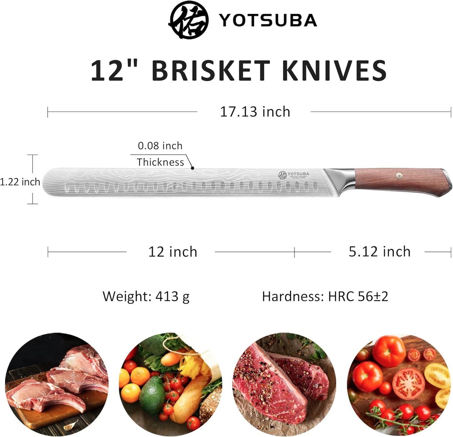 YOTSUBA Carving Knife, 12 inch Brisket Knives, High Carbon Steel Slicing Knives with Ergonomic Handle, Meat Cutting and BBQ Knife, Razor Sharp Carving Knives for Meat with Gift Box