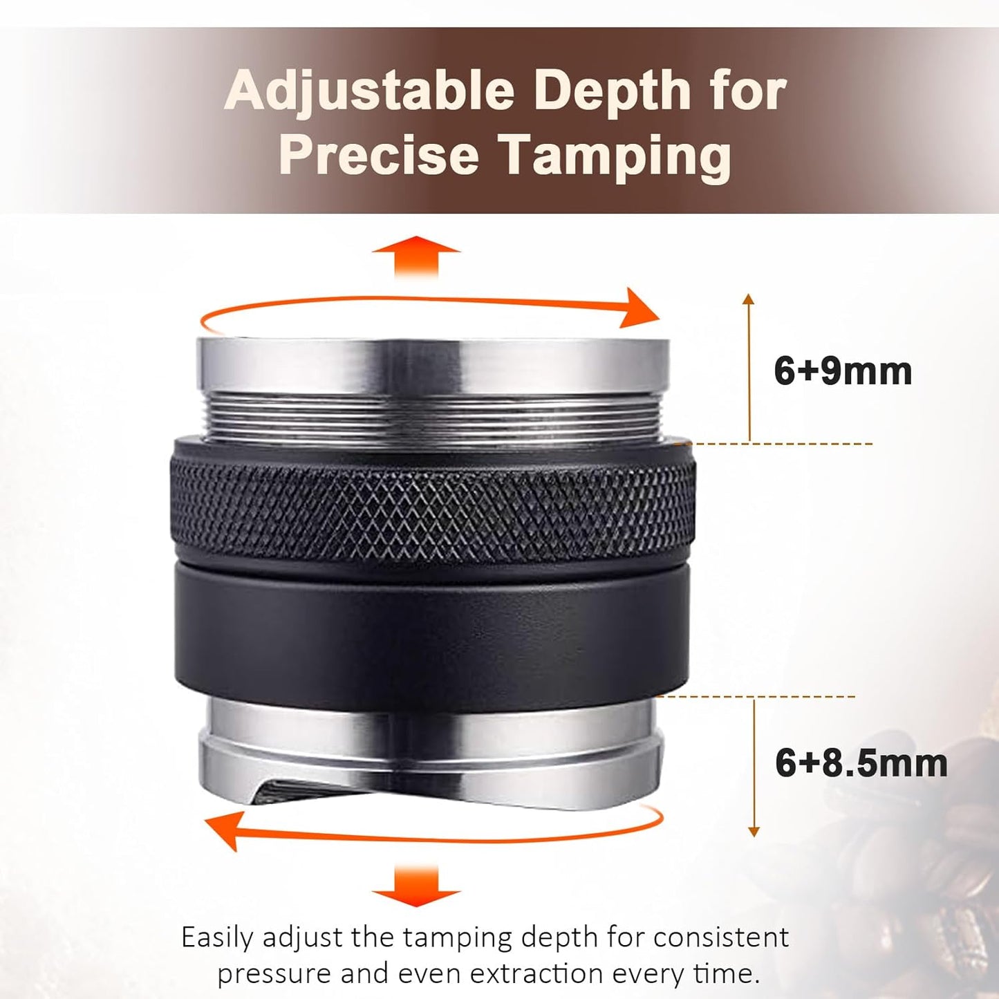 51mm Adjustable Coffee Distributor & Tamper, Dual Head Coffee Leveler, Compatible with 51mm Delonghi Portafilter, 2-in-1 Espresso Hand Tamper with Adjustable Depth