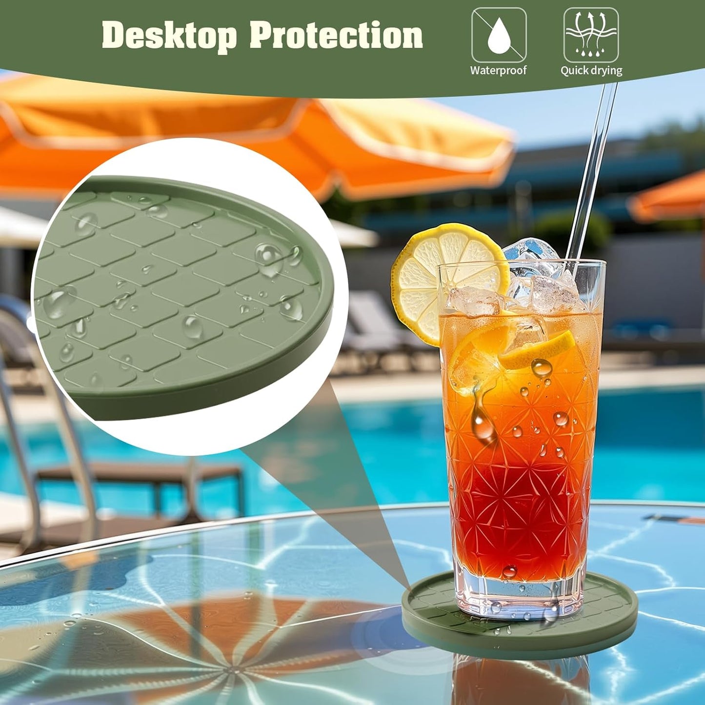 Coasters Set of 6,Hot or Cold Drink Coasters with Holder,Modern Style Coffee Table Coaster,Suitable for Kinds Cups Beer,Drink,Anti-Overflow Tabletop Protection(Green, 6pcs)