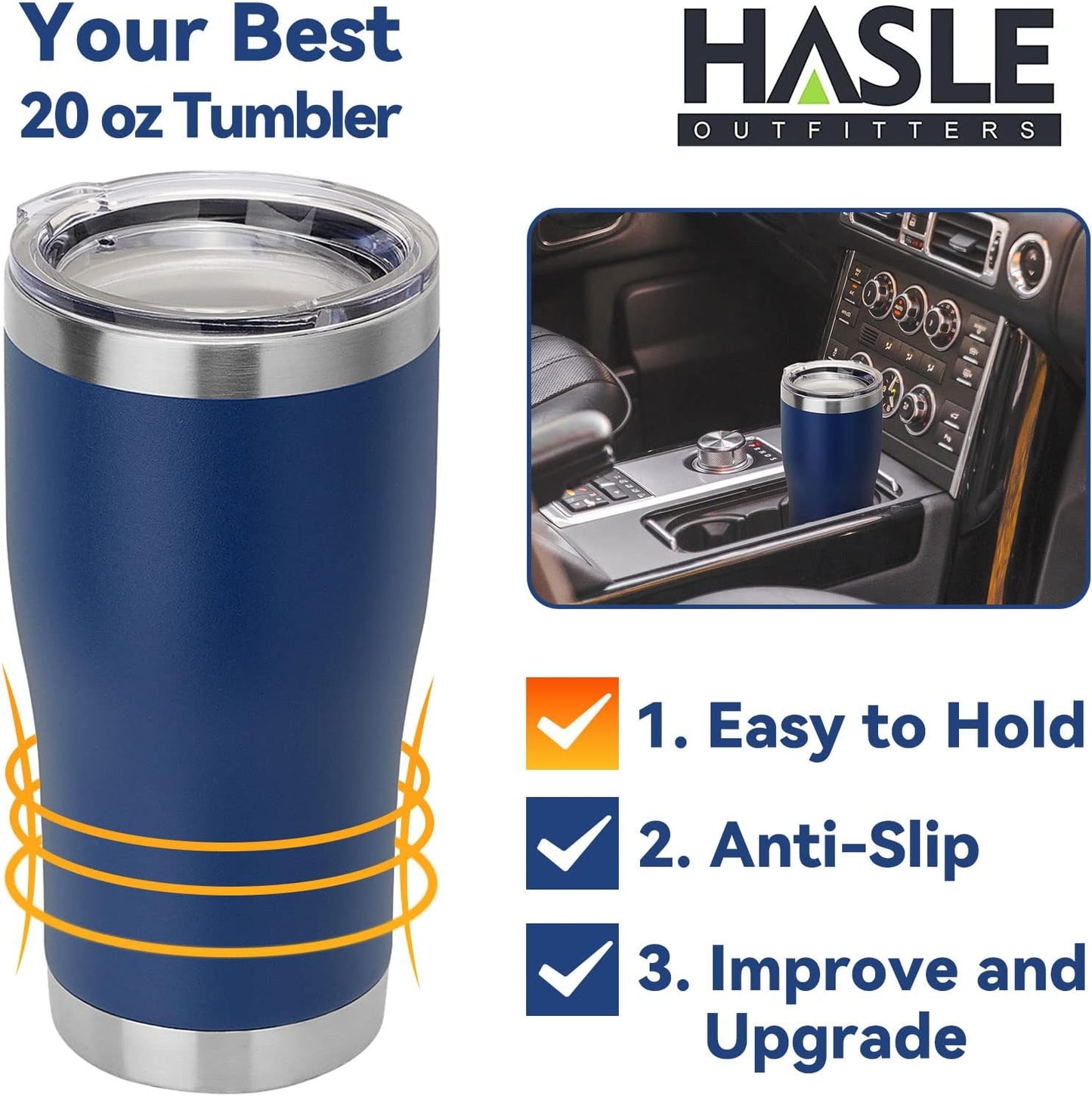 HASLE OUTFITTERS 20 oz Tumbler Bulk, Stainless Steel Tumblers with Lid, Vacuum Insulated Tumbler, Double Wall Powder Coated Cup, coffee mugs, Navy Blue, 12 Pack