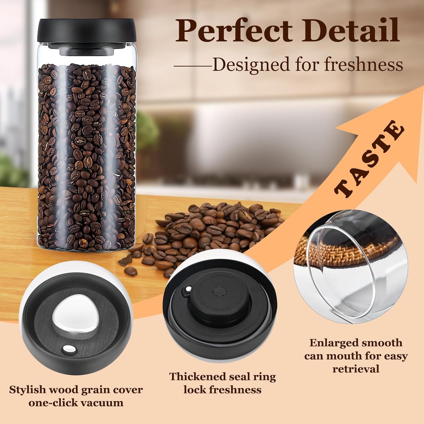 Vacuum Glass Jar with Airtight Lid,61floz/1800ml Borosilicate Glass Coffee Canister Container,Perfect for Coffee Beans & Grounds,Loose Leaf Tea,Candy,Sugar,Nuts,Spices