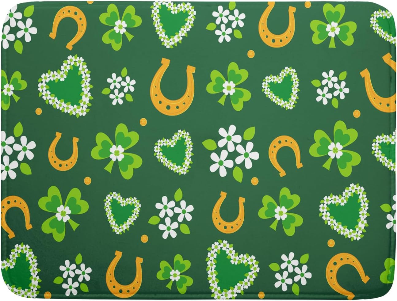 Giwawa Lucky Clovers Dish Drying Mat 18x24 inch St Patrick's Day Shamrocks Horseshoes Floral Dish Drainer Mats Spring Flower Leaf Microfiber Dish Drying Pad for Kitchen Countertop Large Decor