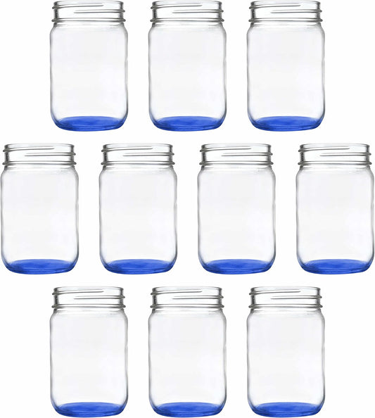 DISCOUNT PROMOS Decorating Mason Jars 12 oz. Set of 10, Bulk Pack - Glass Jars for Overnight Oats, Candies, Fruits, Pickles, Spices, Beverages - Blue