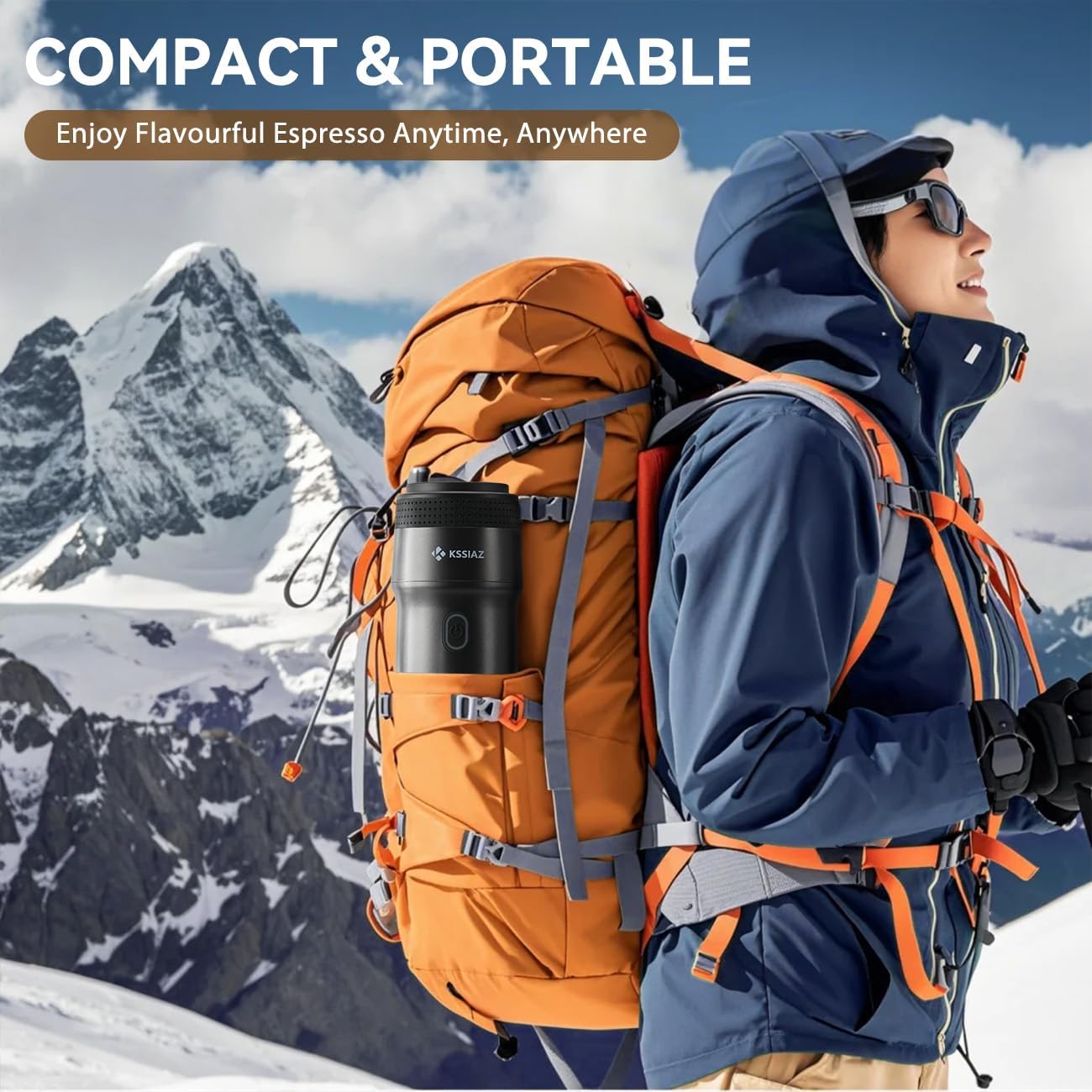 Portable Espresso Machines, Electric Espresso Maker with Self-Heating, USB-C & Car Charger, 20 Bar Mini Coffee Maker With NS Capsule & Ground Coffee for Camping, Hiking, Travel, Office, Blcak