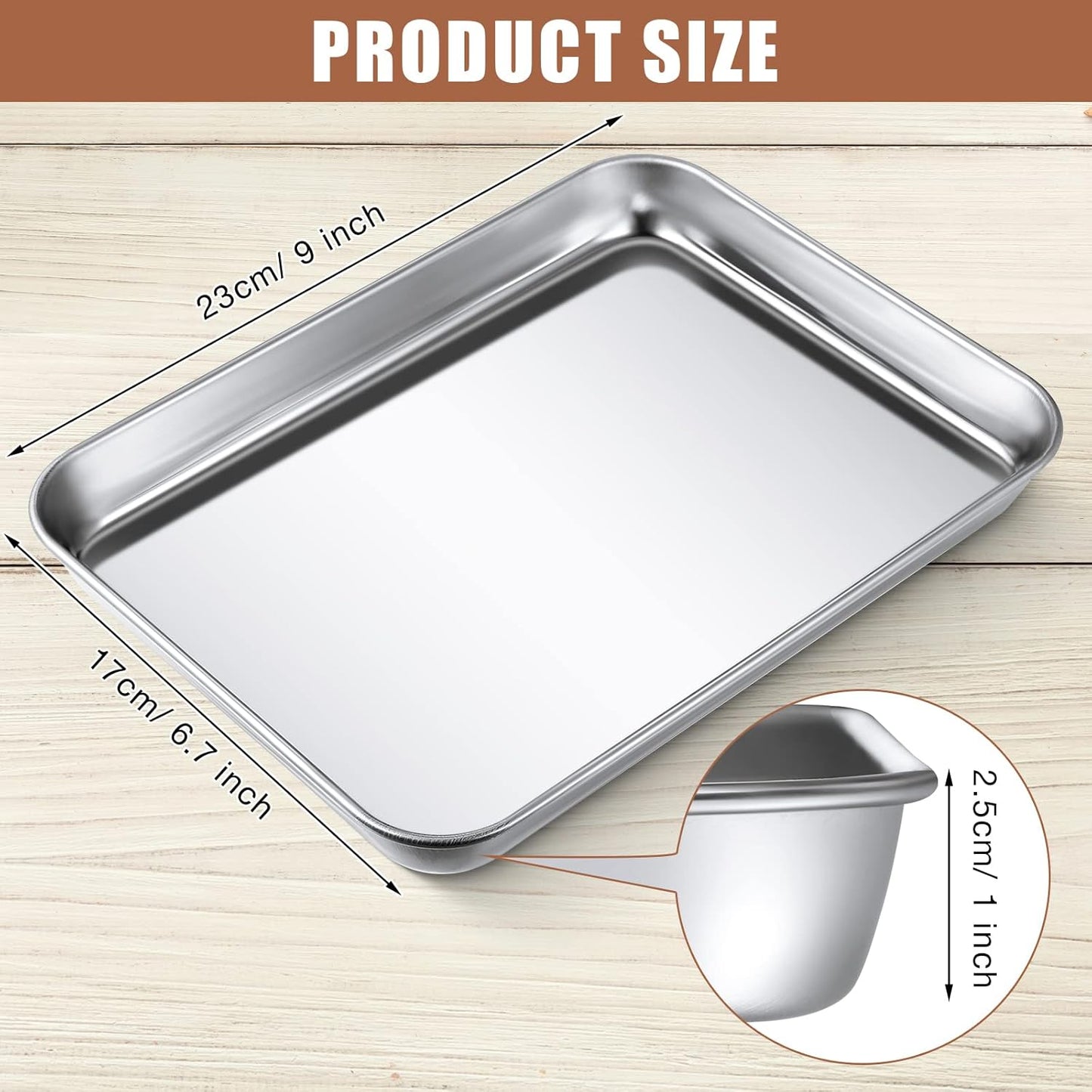 6 Pcs Baking Sheet Pan Set 9 x 6.7 x 1 inches Cookie Sheet Small Toaster Oven Pans Stainless Steel Tray Barbecue Grill Pan Rectangle Trays Oven, Non-stick, Easy Clean