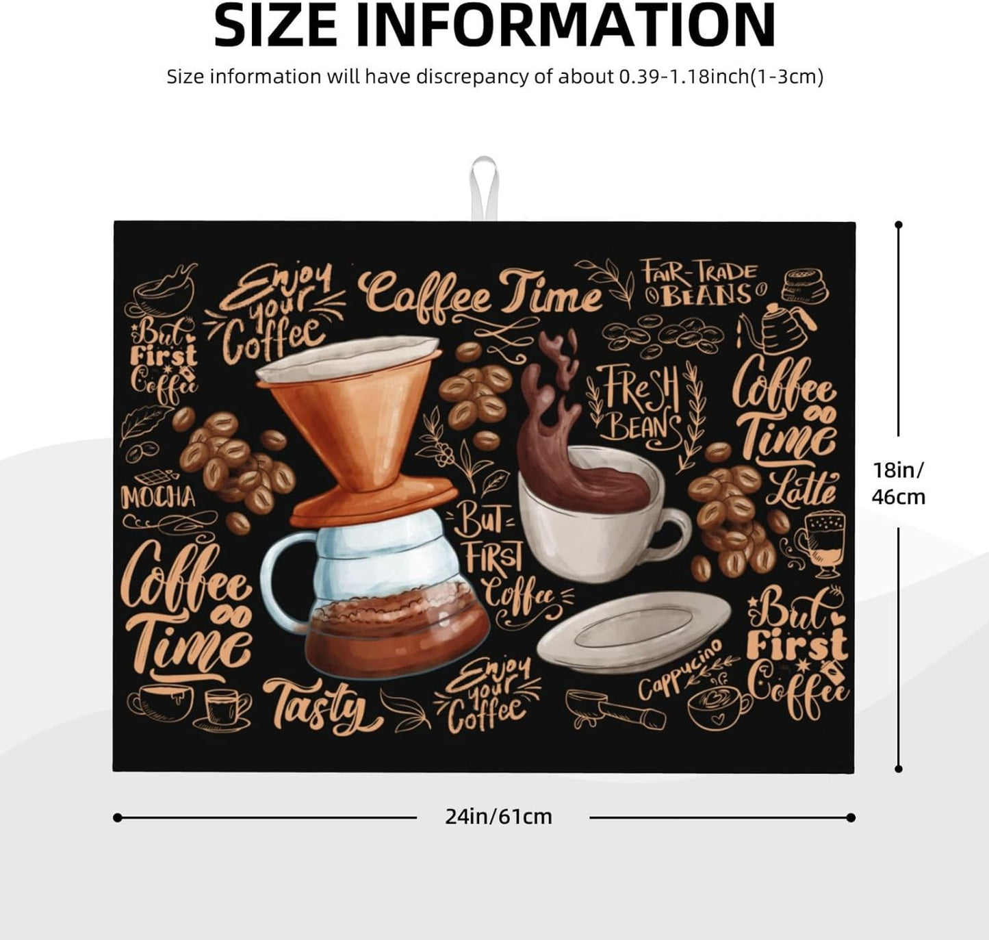 Fun Coffee Dish Drying Mat, Highly Absorbent Microfiber Kitchen Counter Pad Reusable Washable, 18*24"