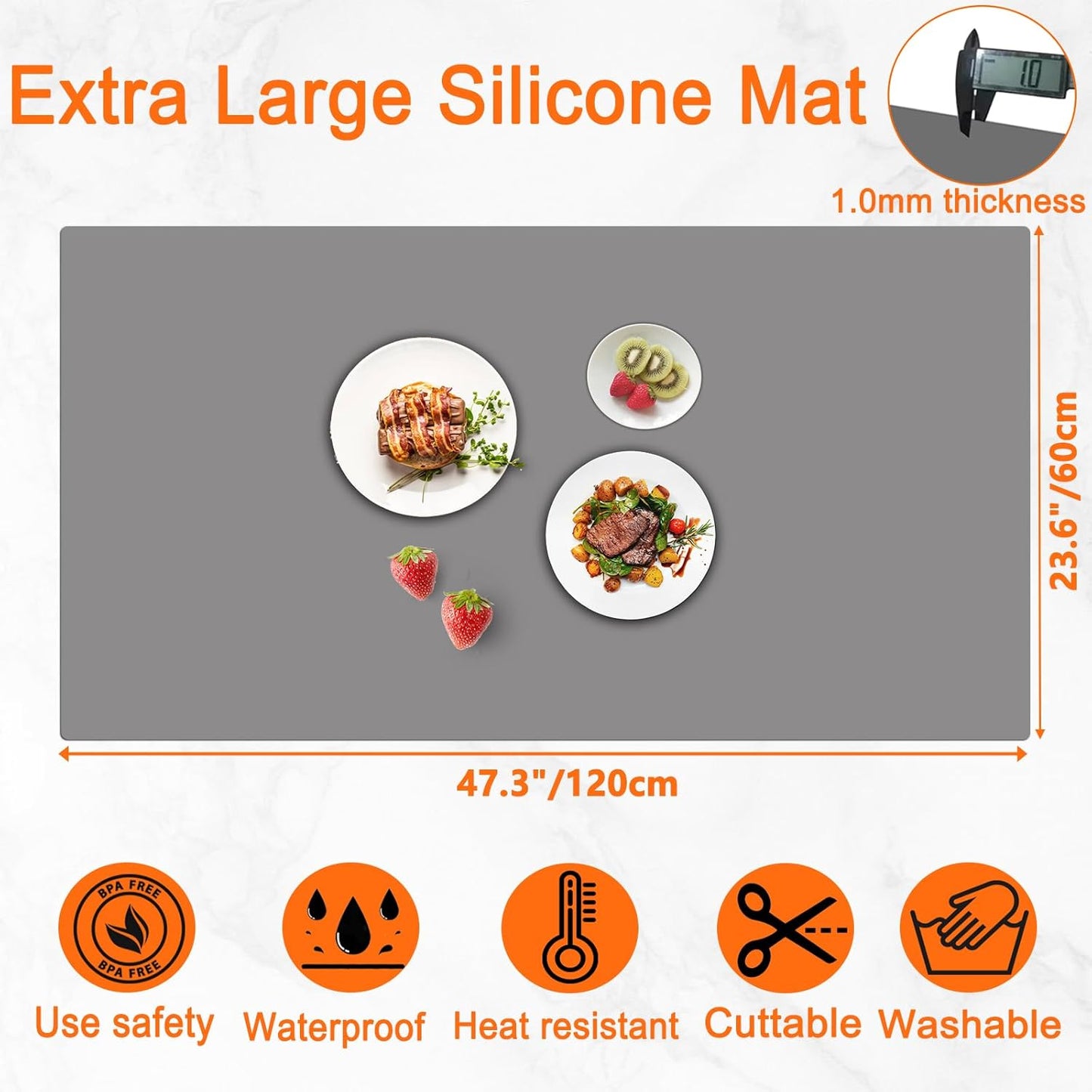 47.3''x23.6''(120cmx60cm) Extra Large Silicone Mat for Kitchen Counter, Heat Resistant Countertop Protector, Non-Slip Waterproof Kitchen Island Mat, Easy to Clean, Green