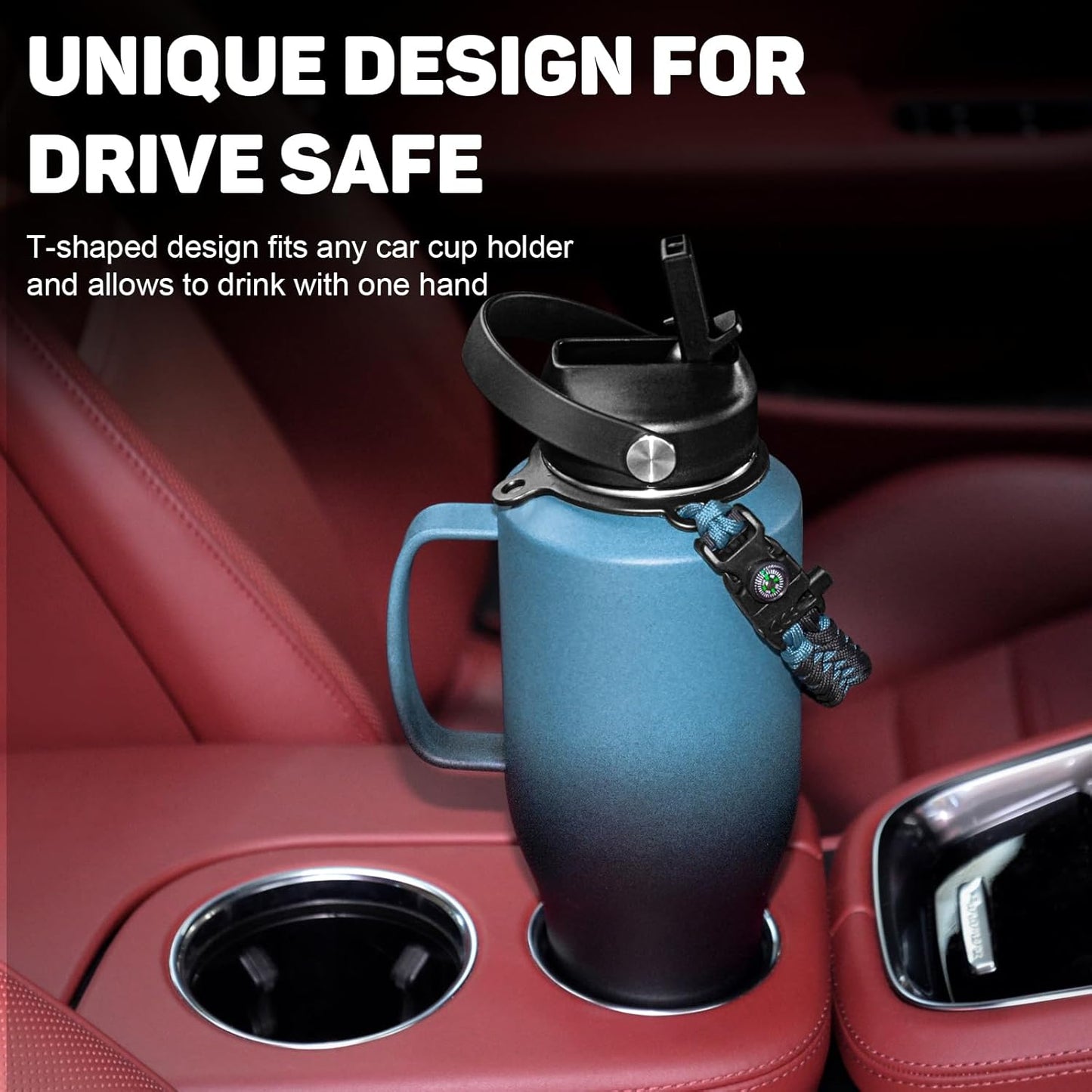 Water Bottle 40oz, Insulated Tumblers with Handle & Straw Lid, Insulated Water Bottle Fits in Cup Holder, Double Wall BPA-Free, Stainless Steel Travel Cup Leak-proof to Keep Cold 24H&Hot12H