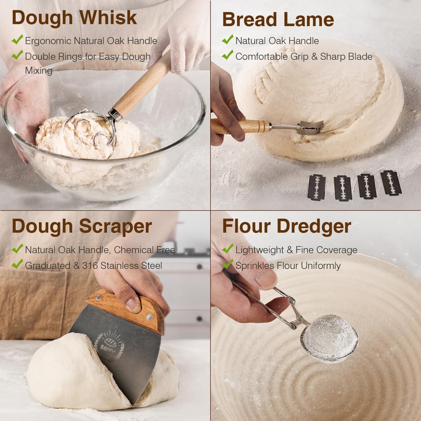 Wood Pulp Banneton Bread Proofing Basket Set, 9" 2.2LB Round Sourdough Banneton Basket Kit, Sourdough Bread Making Tool Baking Supplies with Proofing Bowl, Cover, Dough Whisk, Lame, Scraper