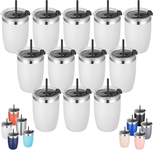 VEGOND Stainless Steel 12 oz Tumblers bulk Vacuum Insulated Double Wall Travel Tumbler with Lid and Straw Reusable Tumbler,White 12 pack