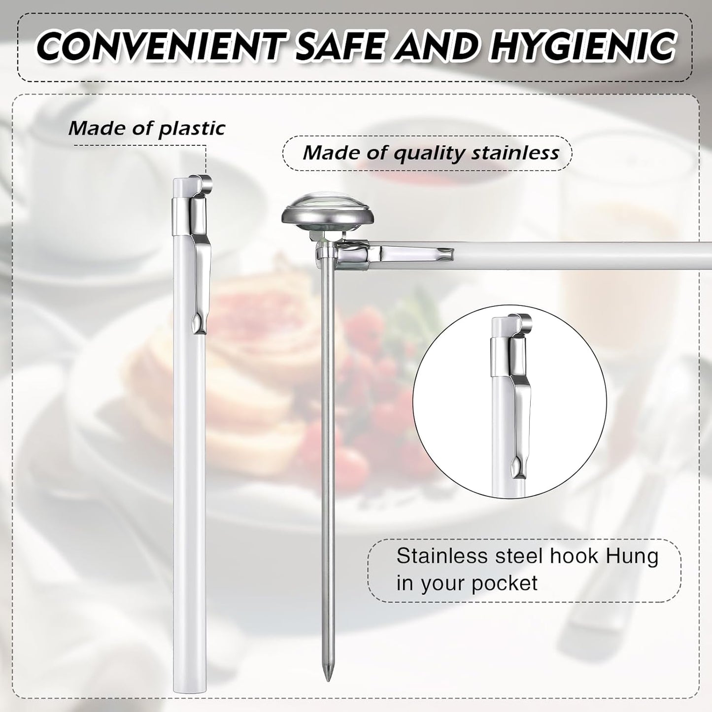 Xuhal 6 Pcs Stainless Steel Kitchen Thermometer with 5 Inch Long Stem 1 Inch Dial Thermometer Milk Frothing Food for Oven Probe Meat Grill BBQ Cooking Chocolate Water(White)