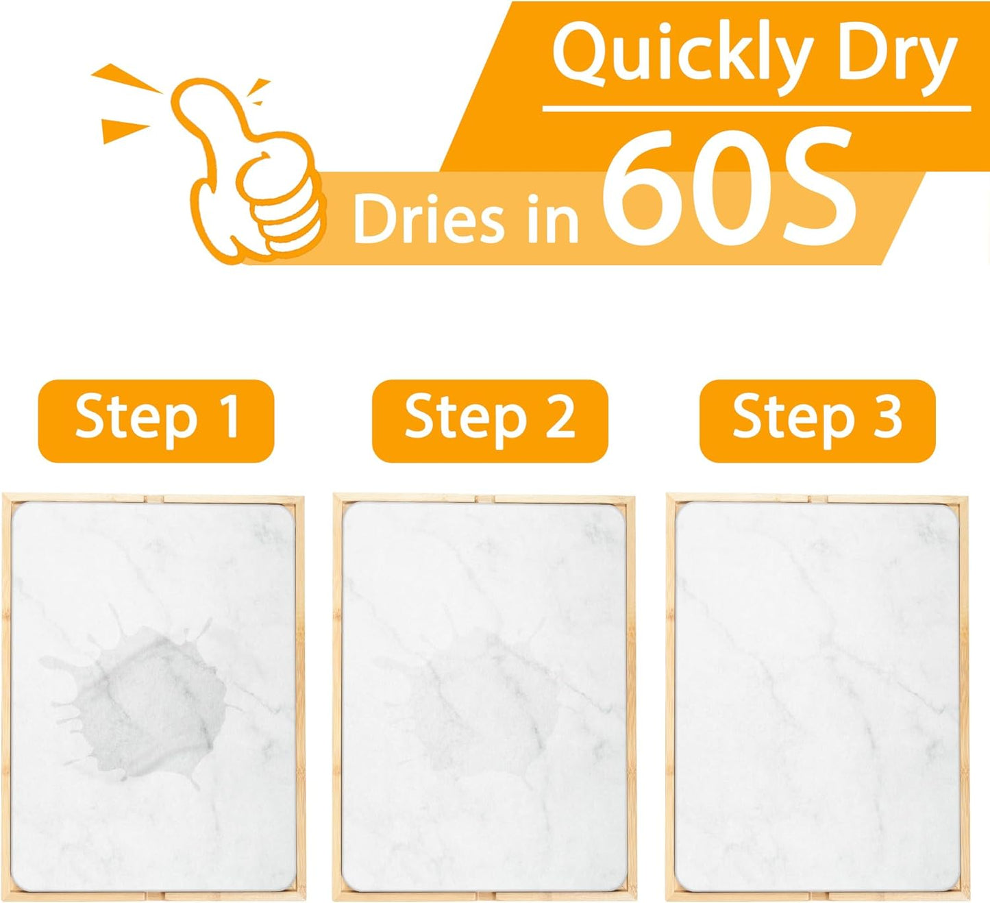 Golener Stone Drying Mat for Kitchen Counter, Dish Drying Pad with Bamboo Rack, Super Absorbent Diatomaceous Earth and Drying Rack, Multi-purpose Quick Drying Mat Rack for Kitchen,16”x12”,Marble White