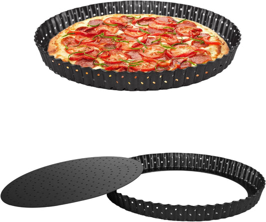 SENENQU 2 PCS 9 Inch Non-Stick Tart Pan, Pie Tart Quiche Pans Removable Bottom Tart Pans Non Stick Pie Pan, Loose Bottom Fluted Tart Pan Round Pot Quiche Pan for Oven Baking