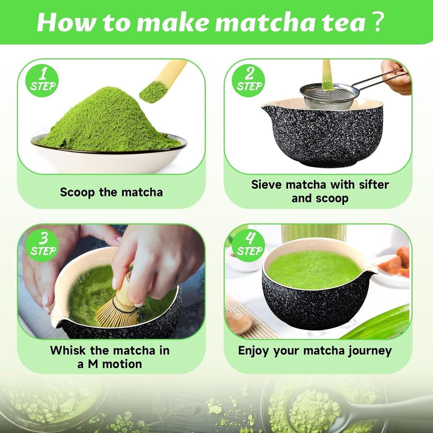 Matcha Set, 6 Pcs Matcha Whisk Set with 20 oz Bowl, Bamboo Whisk for Matcha Tea, Matcha Bowl, Ceramic Matcha whisk Holder, Stainless Sifter and Scoop - Gift for matcha kit Lovers（Black）
