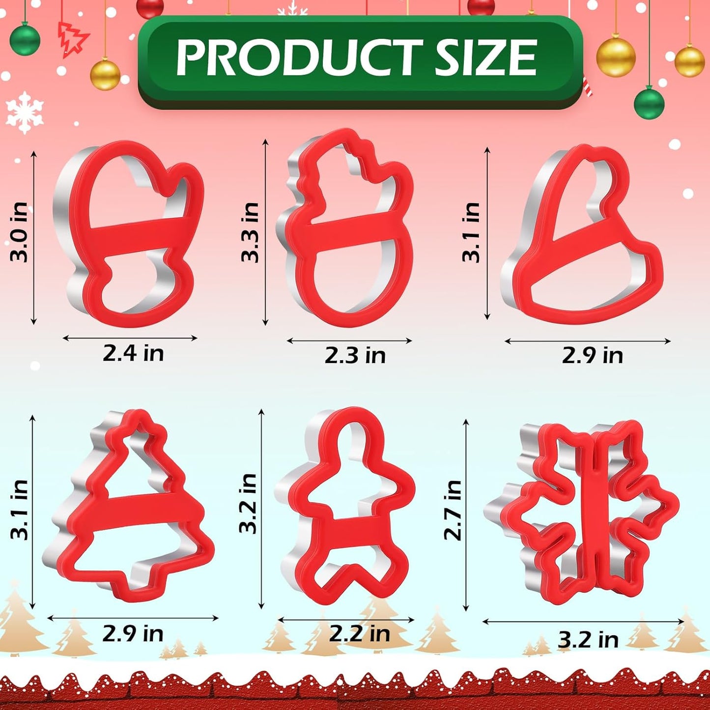 Christmas Cookie Cutters, 6 Pcs Holiday Cookie Cutter with Comfort Grip - Gingerbread Men, Christmas Tree, Snowflake, Santa Hat, Gloves, Snow Man Shapes Cookie Mold for Winter Holiday Party Supplies