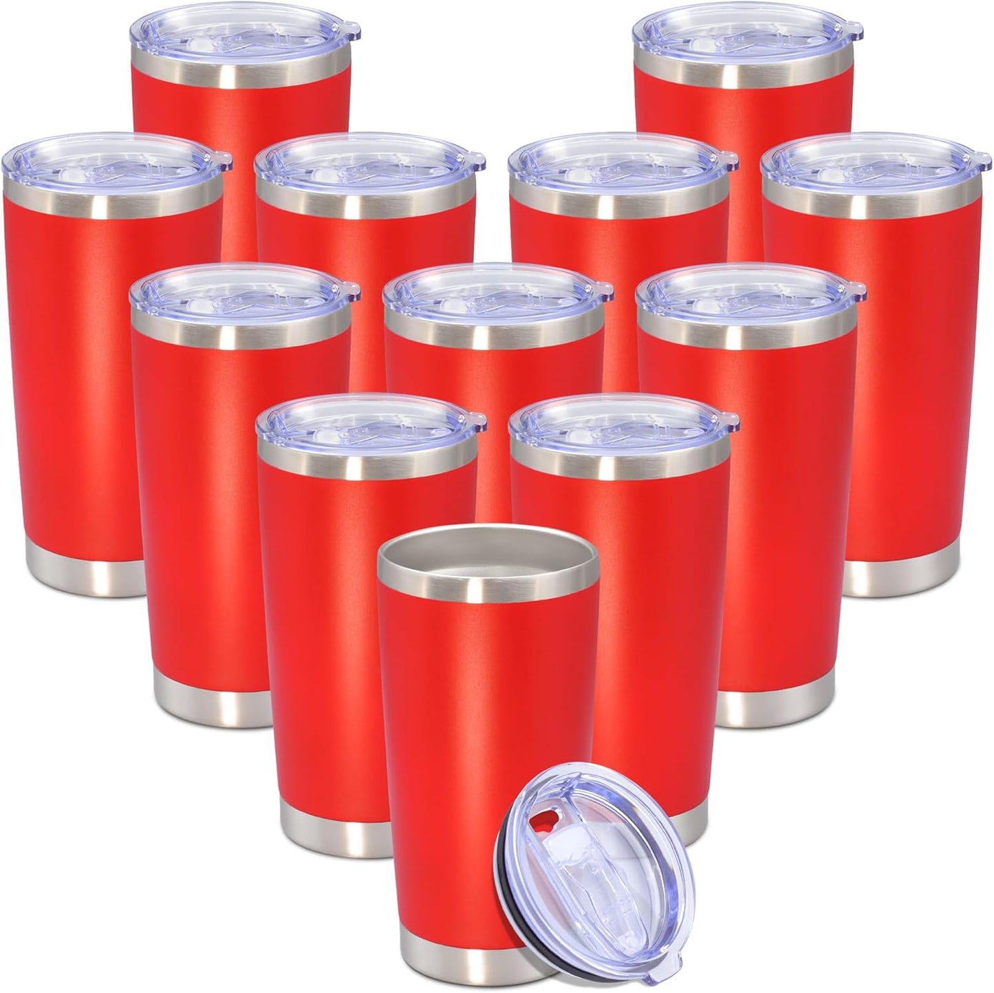20 oz Tumbler with lid Double Wall Vacuum Insulated Tumblers Stainless Steel Coffee Mug Travel Coffee Tumbler Powder Coated Tumbler Cup Keep Hot&Cold - (Red 12 Pack)