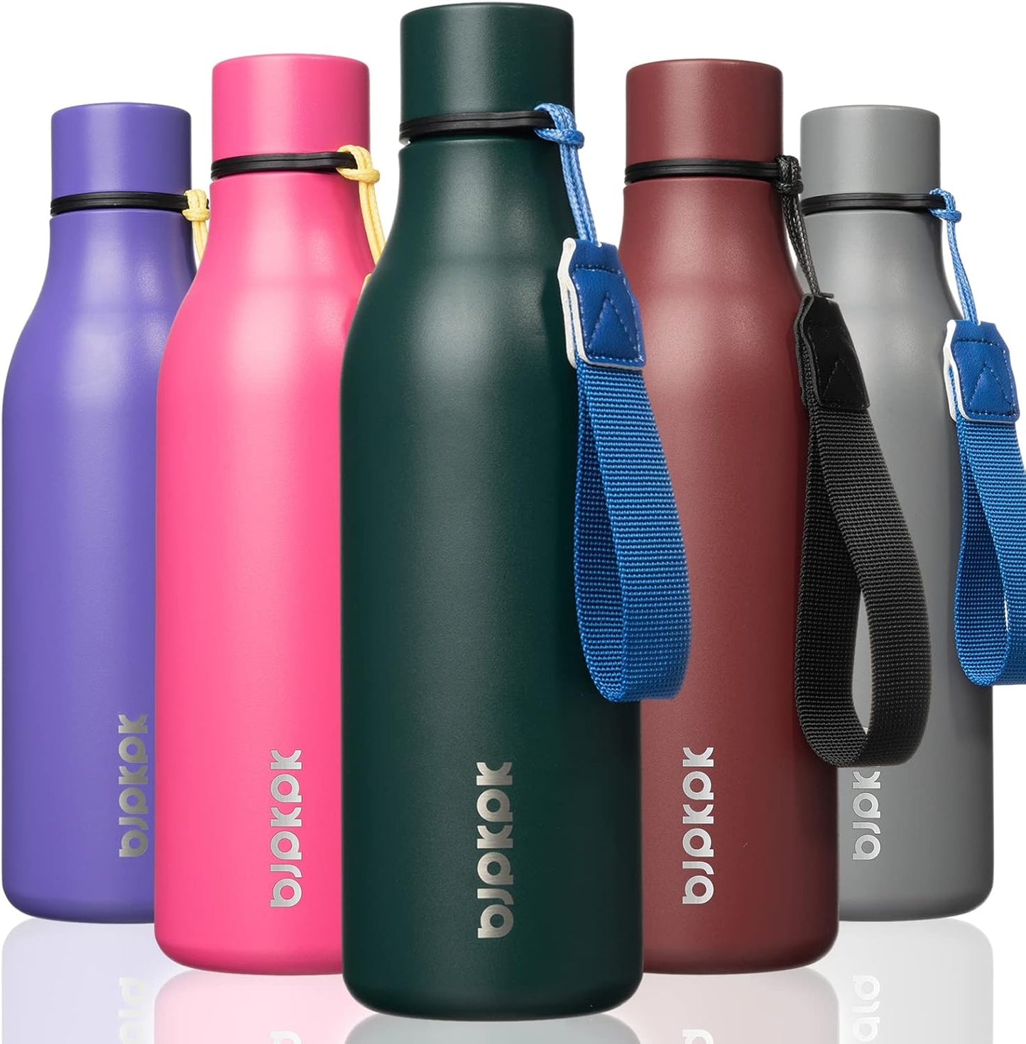 BJPKPK Insulated Water Bottles, 18 oz Stainless Steel Metal Water Bottle with Strap, BPA Free Leak Proof Thermos, Mugs, Flasks, Reusable Water Bottle for Sports & Travel, Army Green