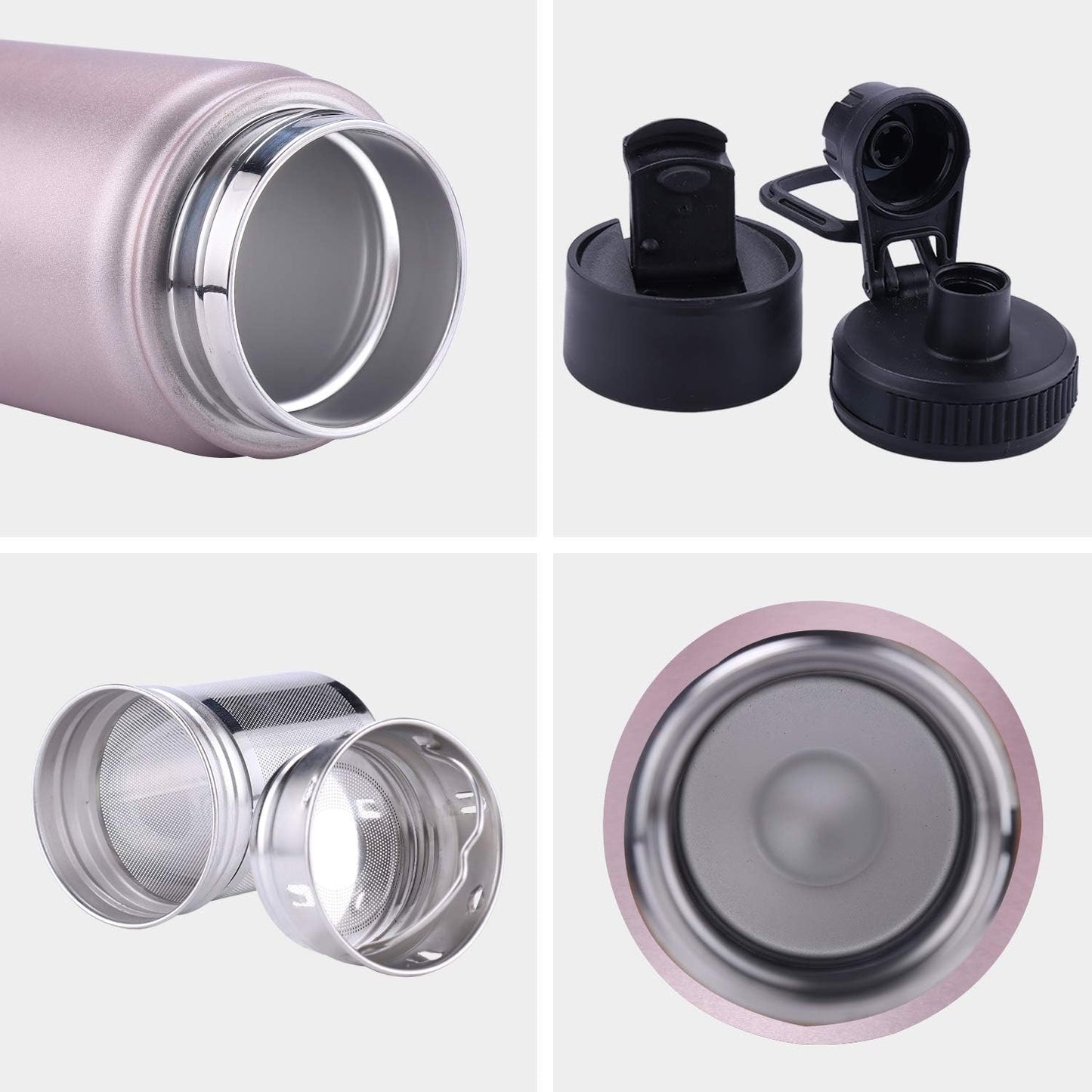 Infuser Travel Mug with Removable loose leaf Tea Strainer Bottle 18/8 Stainless Steel Insulated Tumbler for Women Rosegold