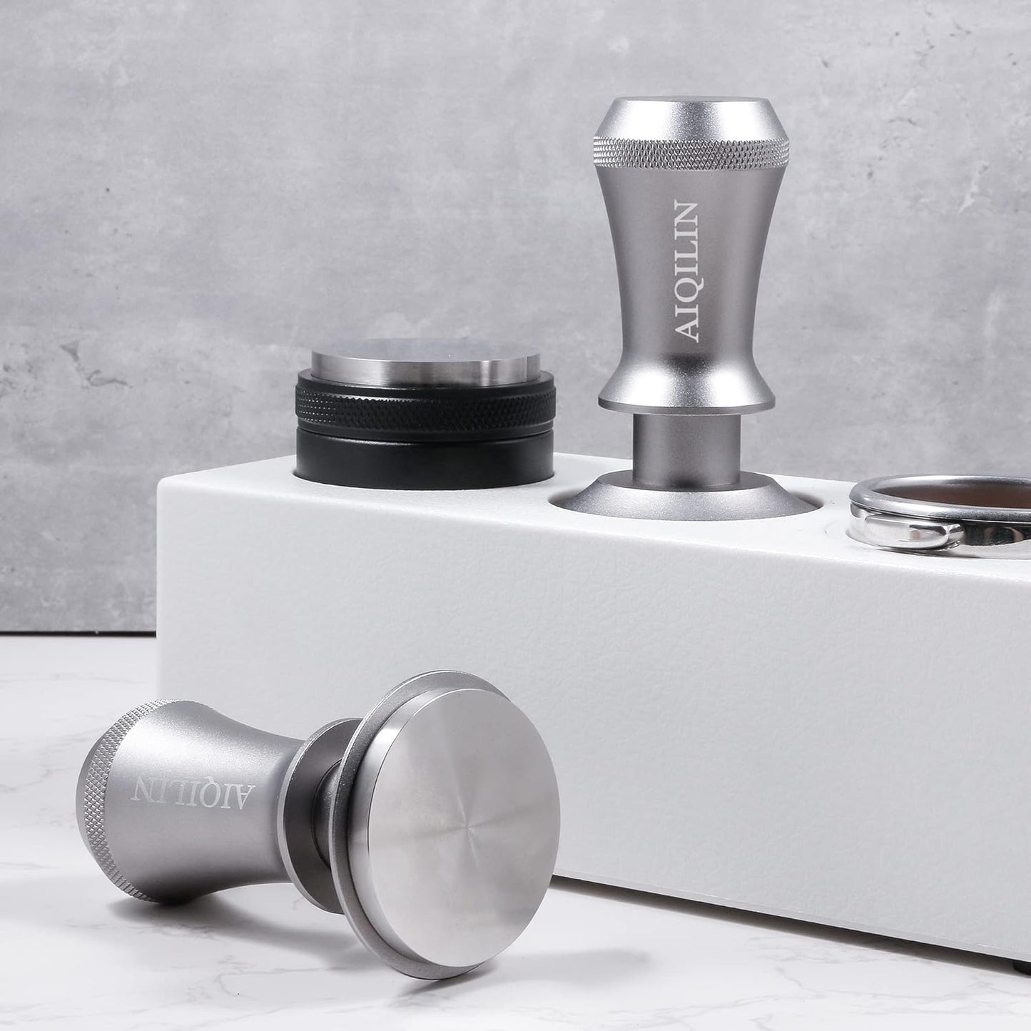 Espresso Tamper, Constant 30lb Coffee Tamper with double Calibrated Spring Loaded, Stainless Steel double spring loaded Coffee Tamper Fits for All Portafilters- Flat Base (51mm, SILVER)