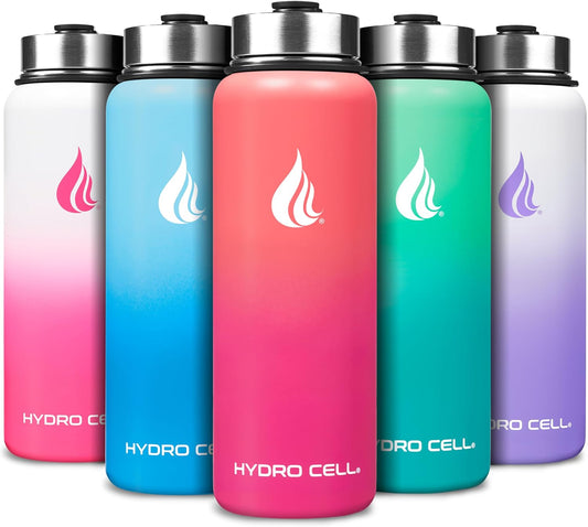 HYDRO CELL Stainless Steel Insulated Water Bottle with Straw - For Cold & Hot Drinks - Metal Vacuum Flask with Screw Cap and Modern Leakproof Sport Thermos for Adults (Coral/Punch 40oz)