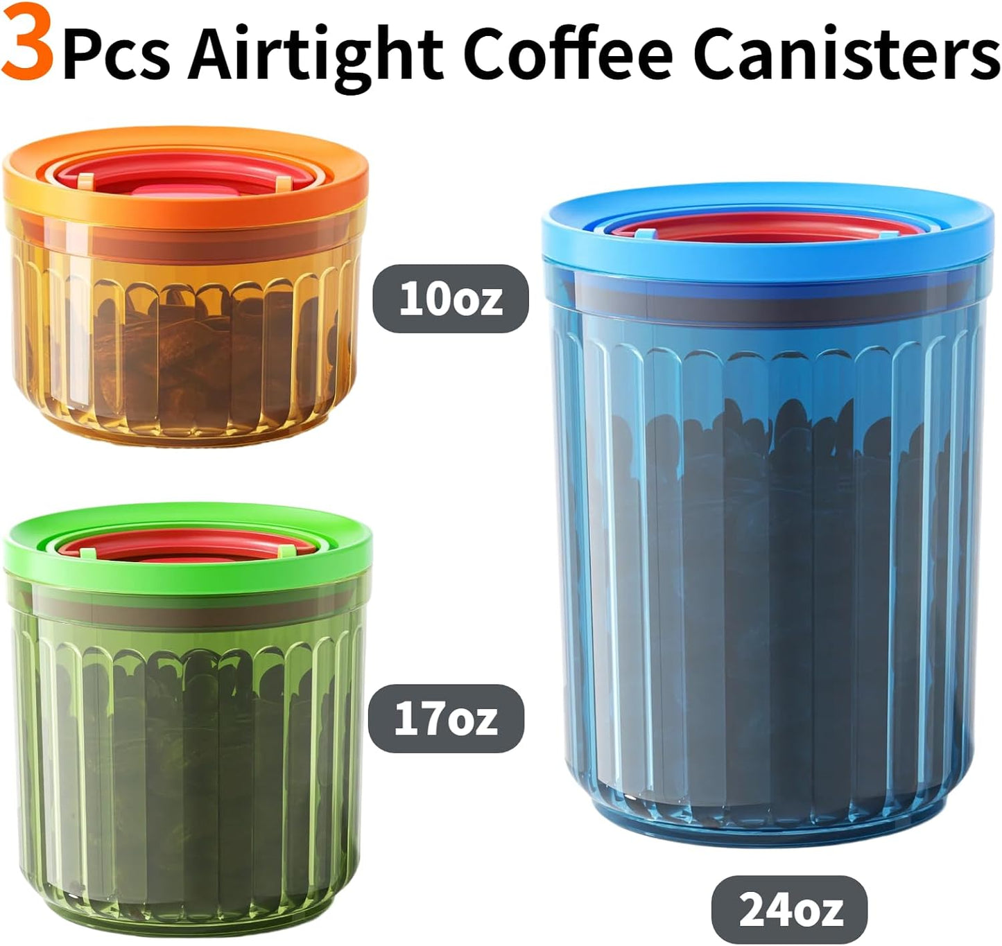 Small Sugar Tea Coffee Canister Container Set Airtight Storage Containers for Coffee Beans Patented Pull Snap Lock with Lids BPA Free Plastic 10/17/24oz