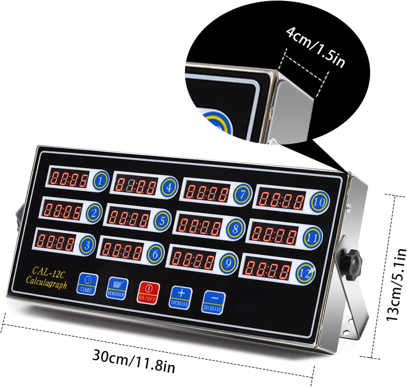 Commercial 12 Channel Kitchen Timer Digital Restaurant Timers Professional LED Adjustable Alarm Cooking Reminder
