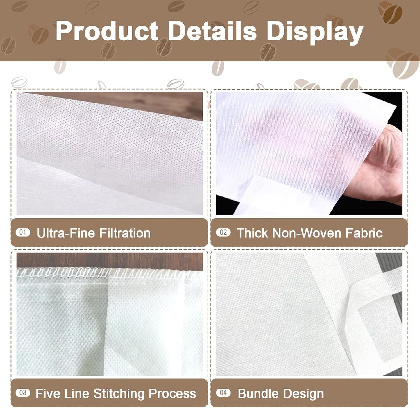 50 Pack Commercial Cold Brew Coffee Filters for 5 Gallon Buckets, 20" X 20" Commercial Cold Brew Bags for Commercial Model Cold Brew Coffee Makers, Brew Up To 5 LBS Coffee