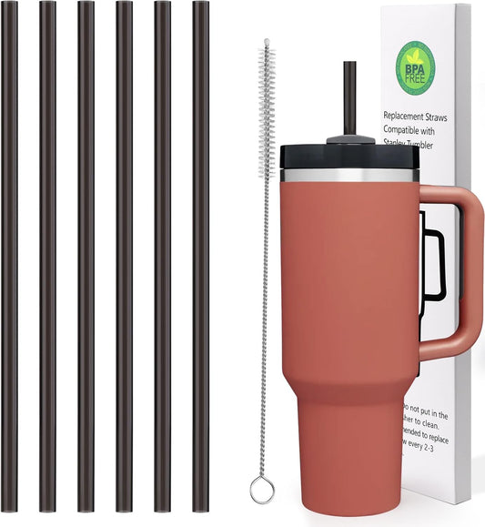 AIERSA 12Inch Replacement Black Straw for Stanley 40/30oz Cups,Plastic Reusable Straw for Stanley Quencher FlowState Tumbler, Long Drinking Straws with Cleaning Brush for Stanley Cup Accessories